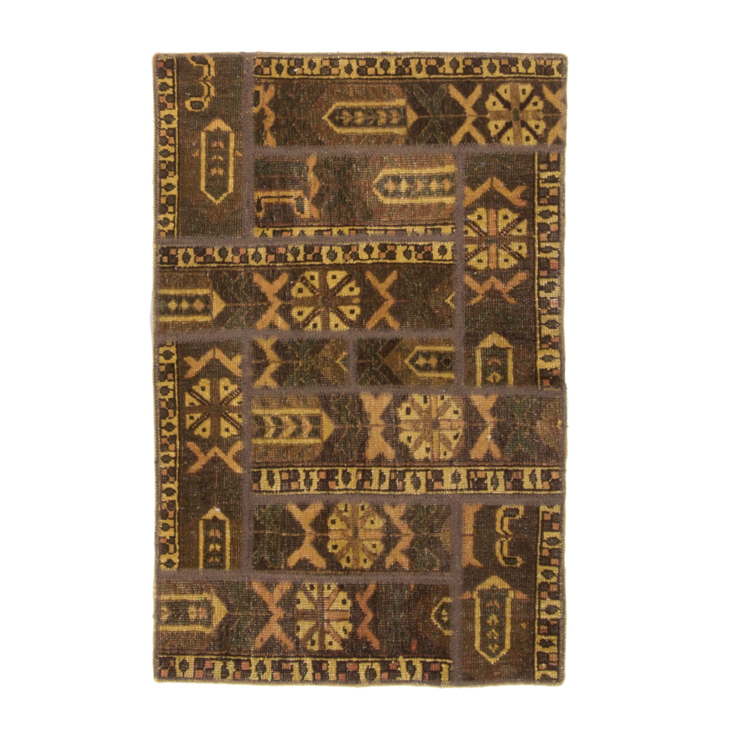 Price and Buy Vintage Persian Hand-Knotted Patchwork Carpet Geometric Brown