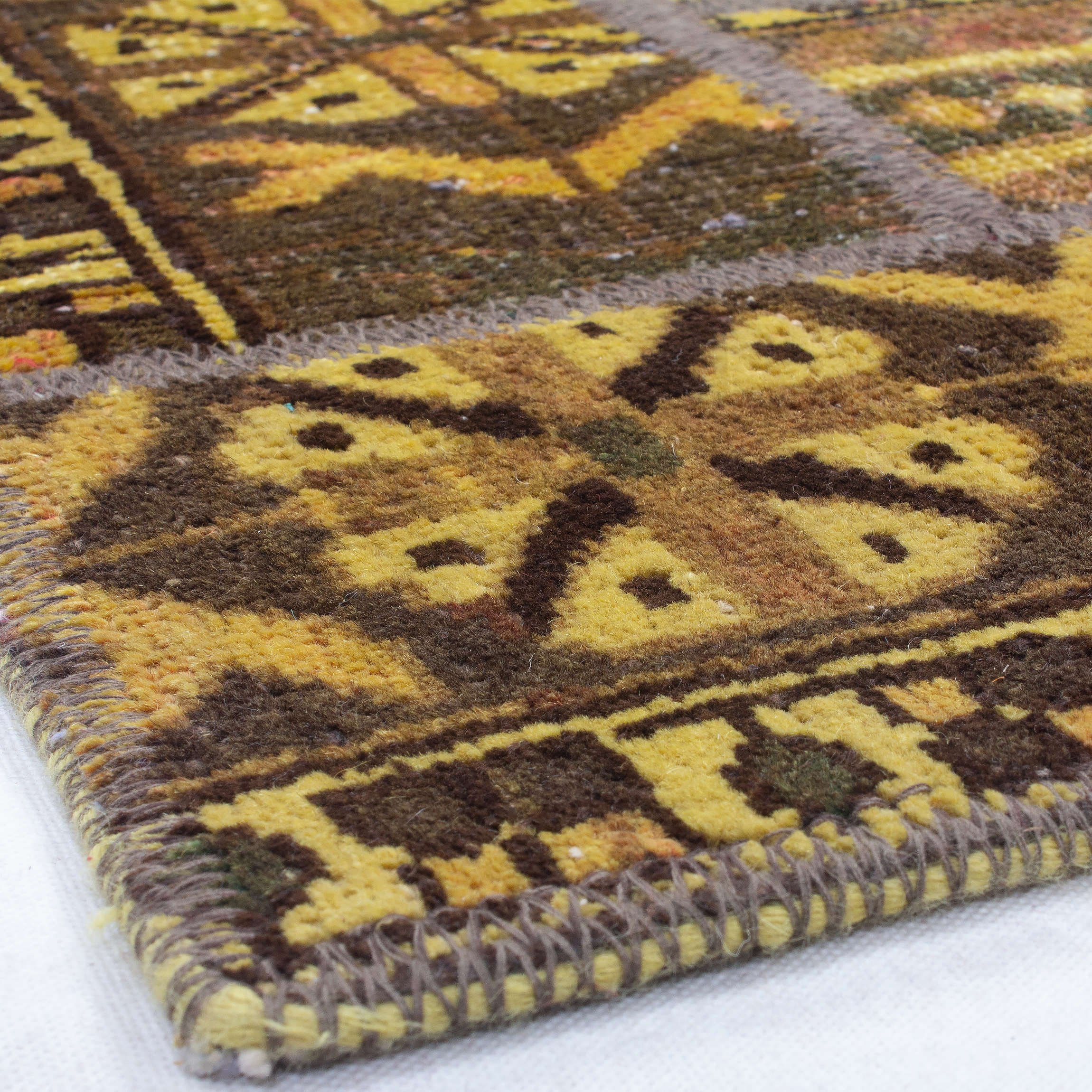 Price and Buy Vintage Persian Hand-Knotted Patchwork Carpet Geometric Brown - Image 3