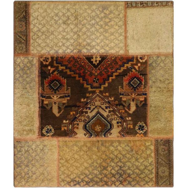 Price and Buy Vintage Persian Hand-Knotted Patchwork Carpet Geometric Brown_68ff4a5f7cd70.jpeg Price and Buy Vintage Persian Hand-Knotted Patchwork Carpet Geometric Brown