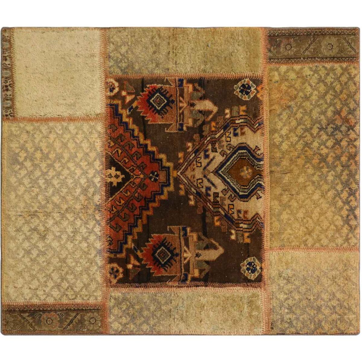 Price and Buy Vintage Persian Hand-Knotted Patchwork Carpet Geometric Brown - Image 4