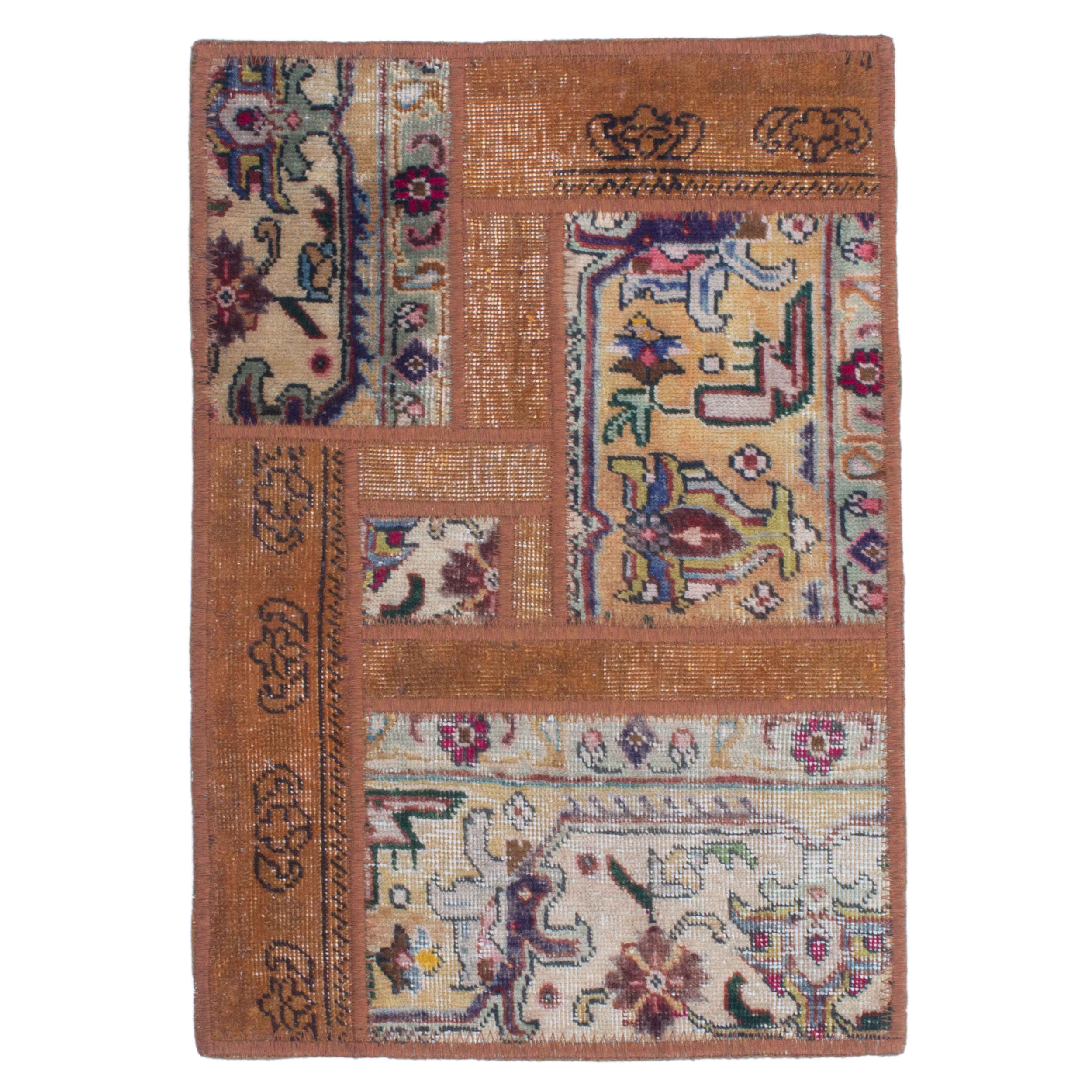 Price and Buy Vintage Persian Hand-Knotted Patchwork Carpet Geometric Brown