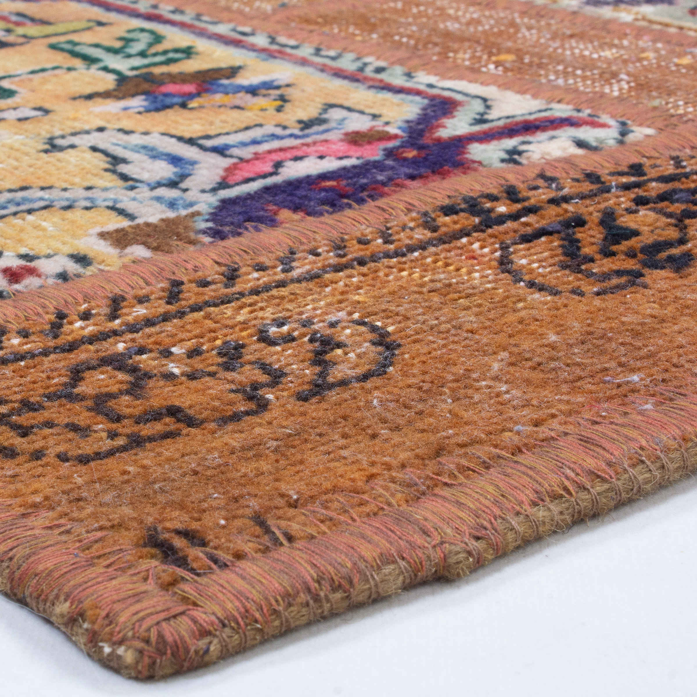 Price and Buy Vintage Persian Hand-Knotted Patchwork Carpet Geometric Brown - Image 3