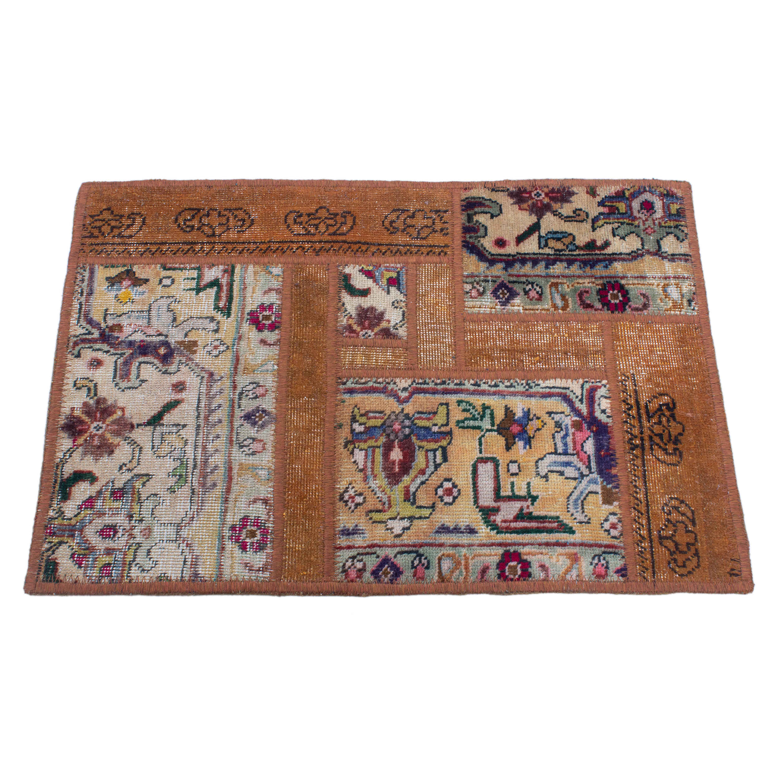 Price and Buy Vintage Persian Hand-Knotted Patchwork Carpet Geometric Brown - Image 4