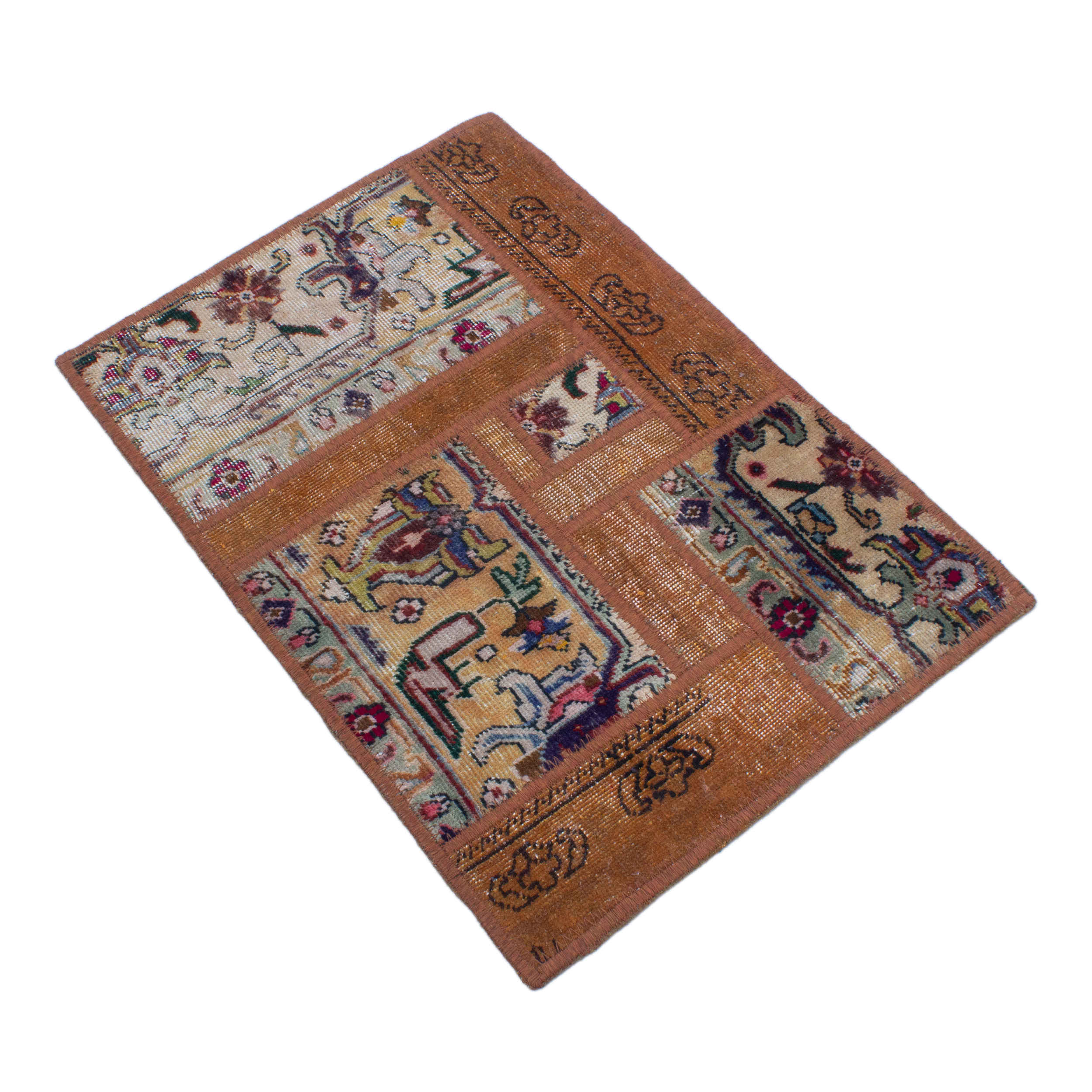 Price and Buy Vintage Persian Hand-Knotted Patchwork Carpet Geometric Brown - Image 5