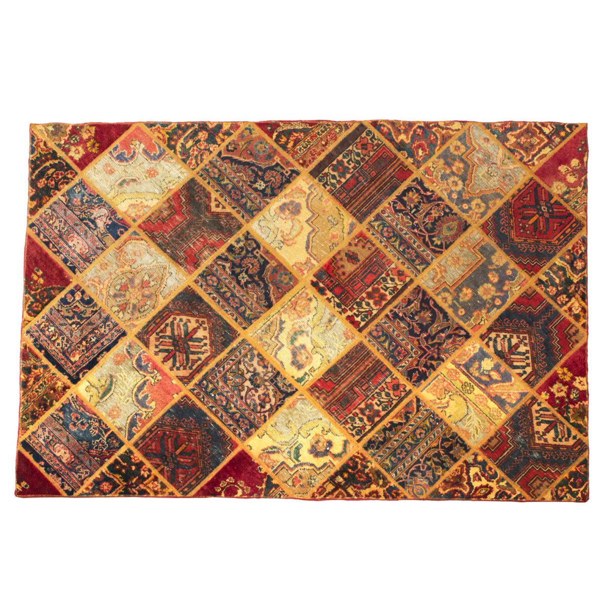 Price and Buy Vintage Persian Hand-Knotted Patchwork Carpet  Geometric Cream & Red