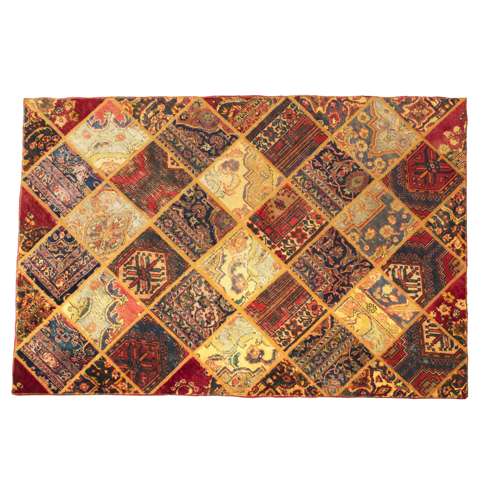 Price and Buy Vintage Persian Hand-Knotted Patchwork Carpet  Geometric Cream & Red