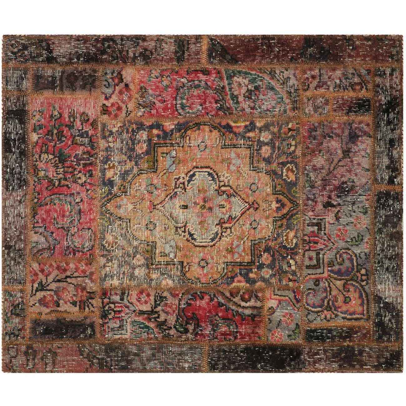 Price and Buy Vintage Persian Hand-Knotted Patchwork Carpet  Geometric Cream & Red - Image 3