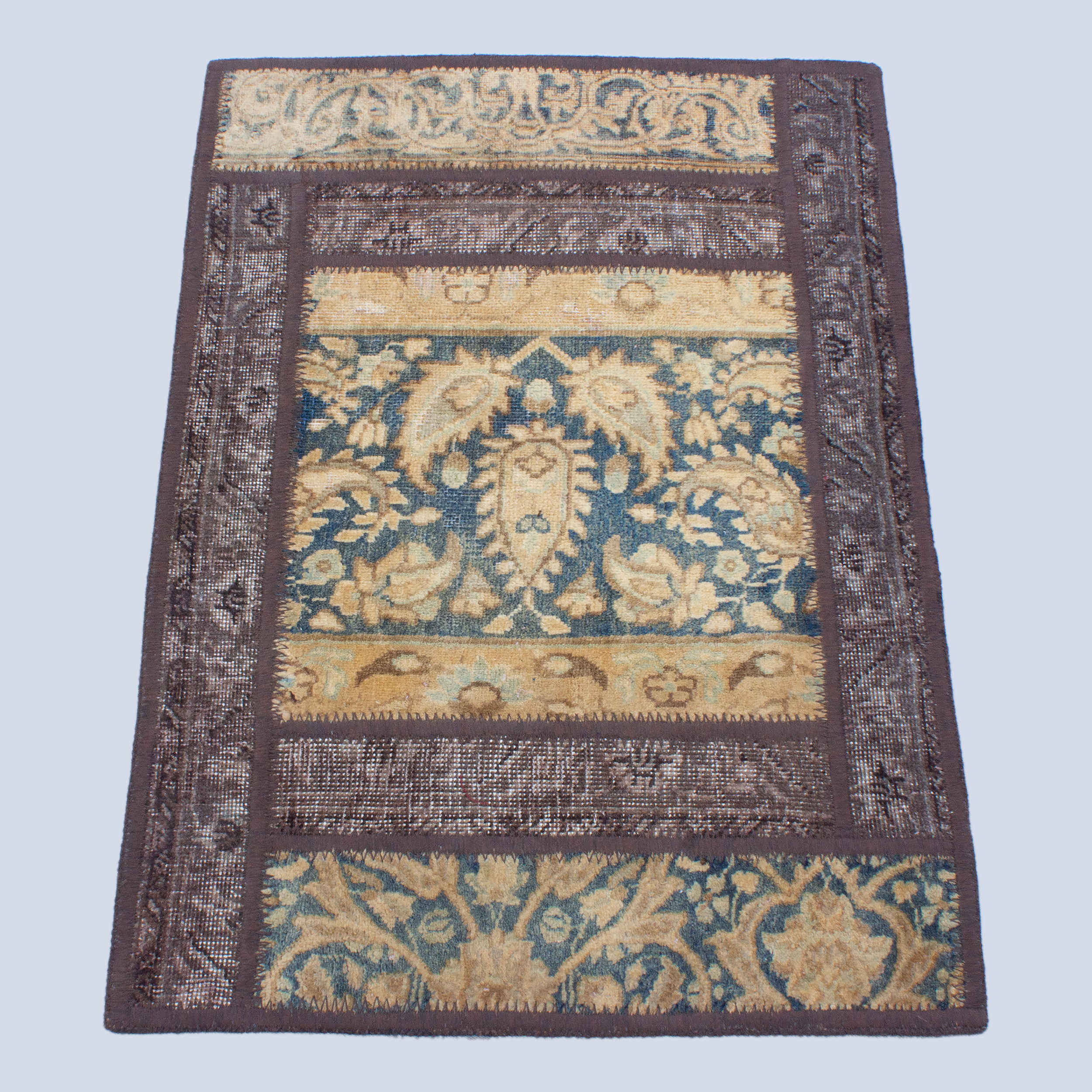 Price and Buy Vintage Persian Hand-Knotted Patchwork Carpet Geometric Cream - Image 4