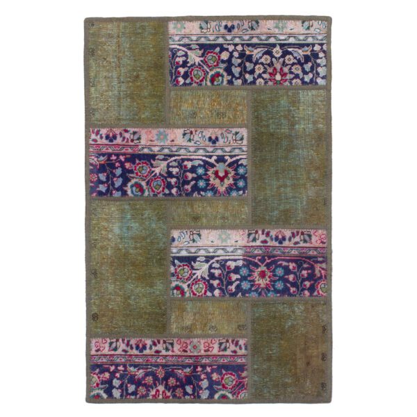 Price and Buy Vintage Persian Hand-Knotted Patchwork Carpet Geometric Green_68ff696771549.jpeg Price and Buy Vintage Persian Hand-Knotted Patchwork Carpet Geometric Green