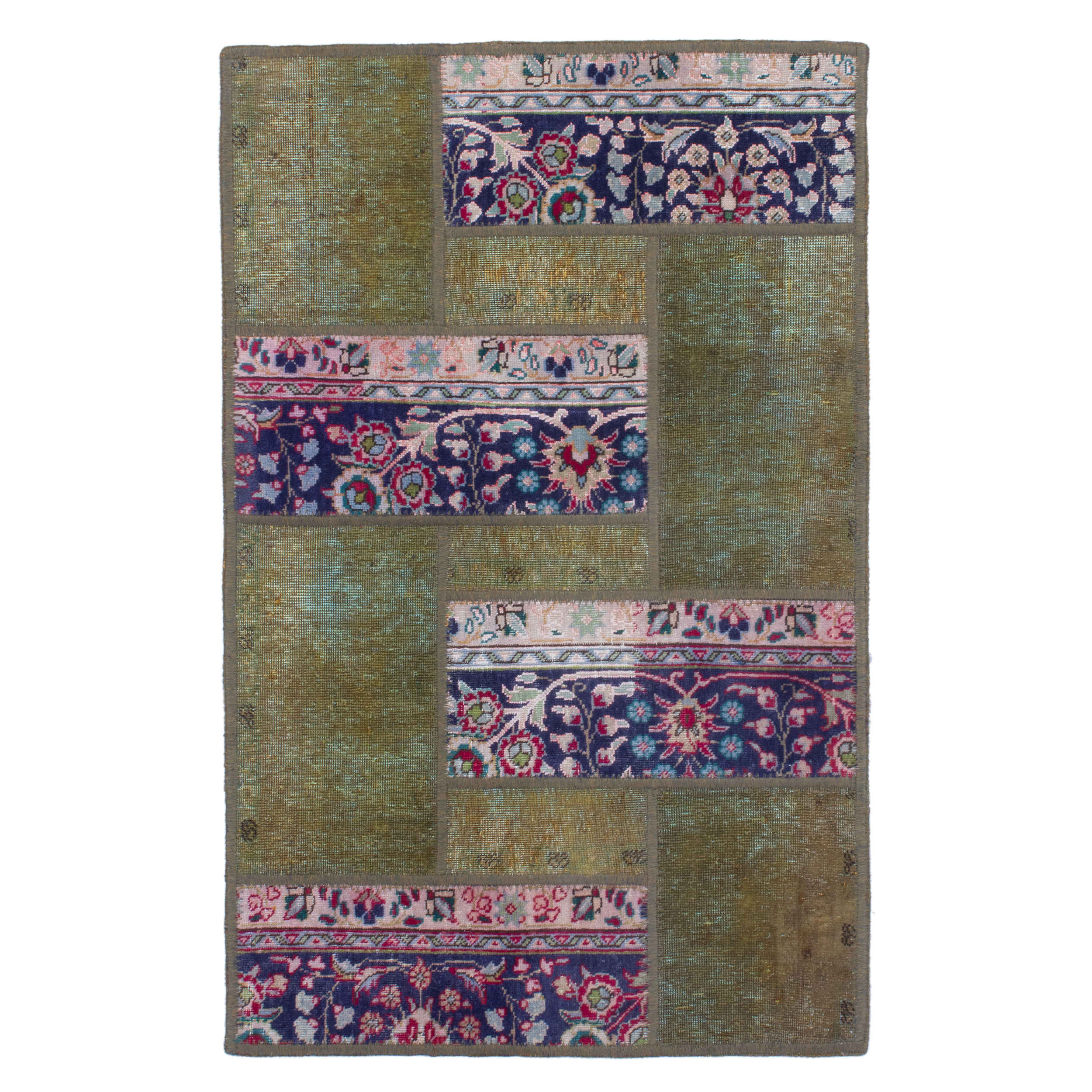 Price and Buy Vintage Persian Hand-Knotted Patchwork Carpet Geometric Green