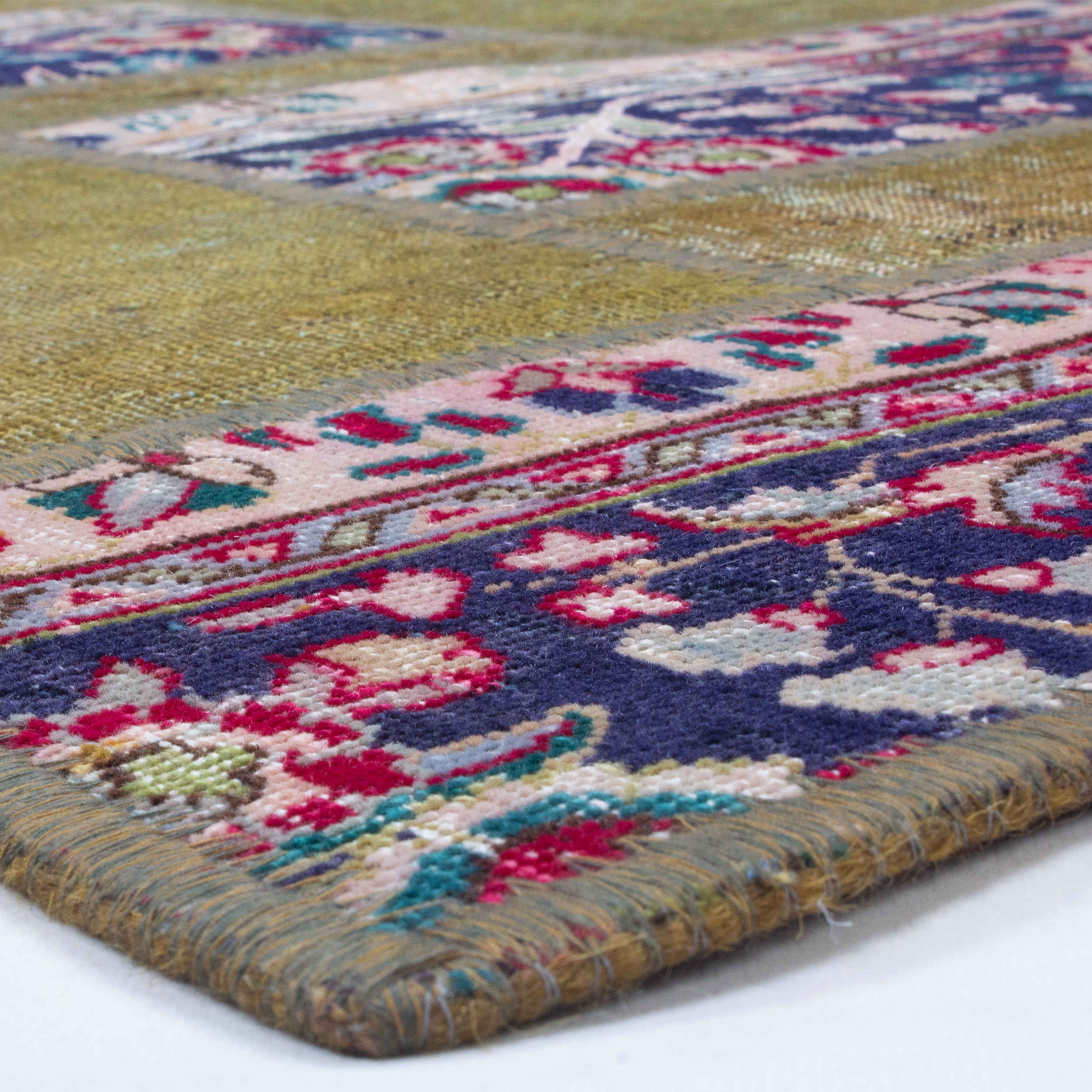 Price and Buy Vintage Persian Hand-Knotted Patchwork Carpet Geometric Green - Image 4