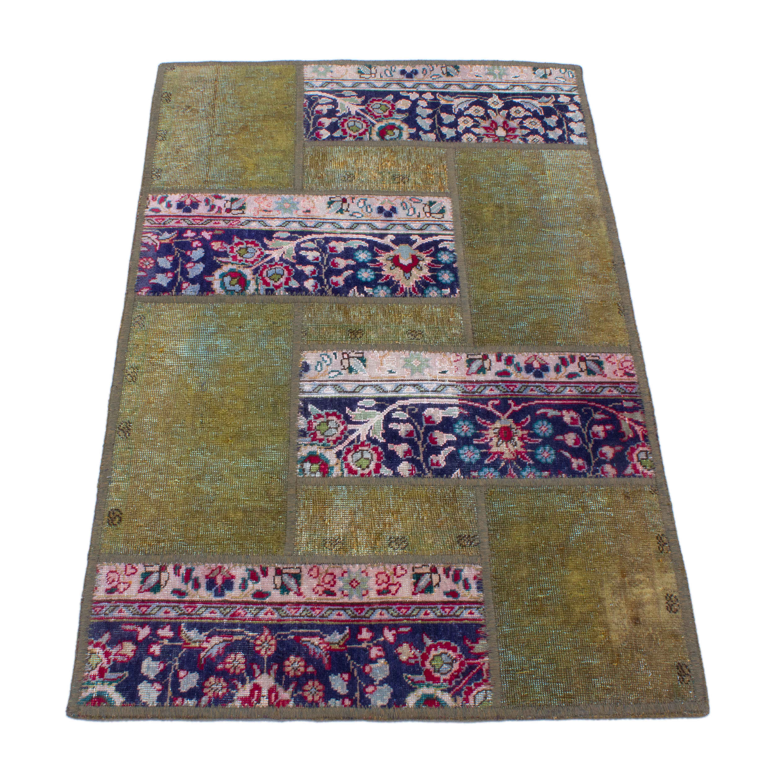 Price and Buy Vintage Persian Hand-Knotted Patchwork Carpet Geometric Green - Image 5