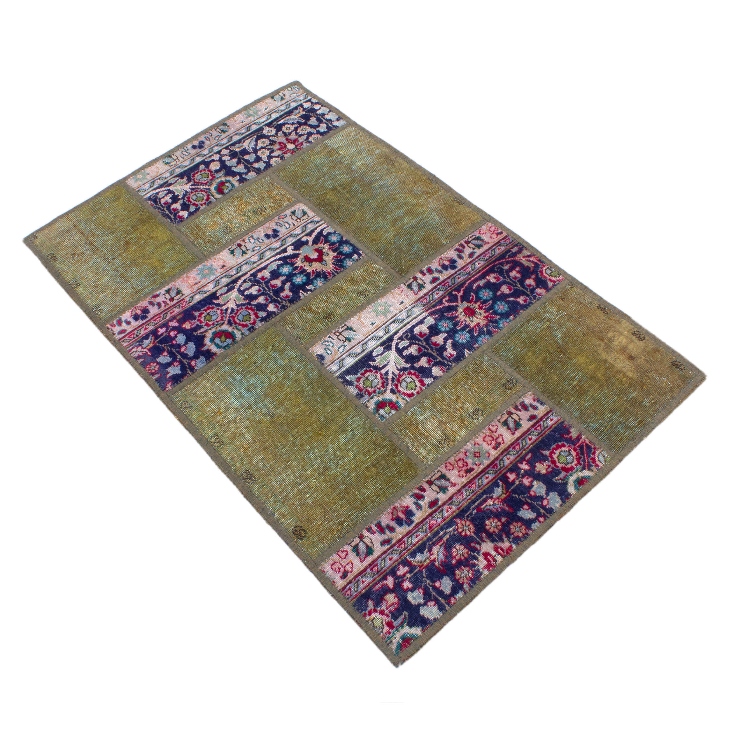 Price and Buy Vintage Persian Hand-Knotted Patchwork Carpet Geometric Green - Image 6