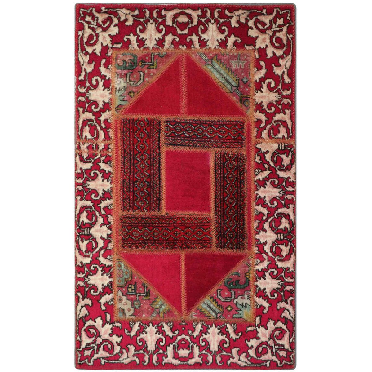 Price and Buy Vintage Persian Hand-Knotted Patchwork Carpet Geometric Red