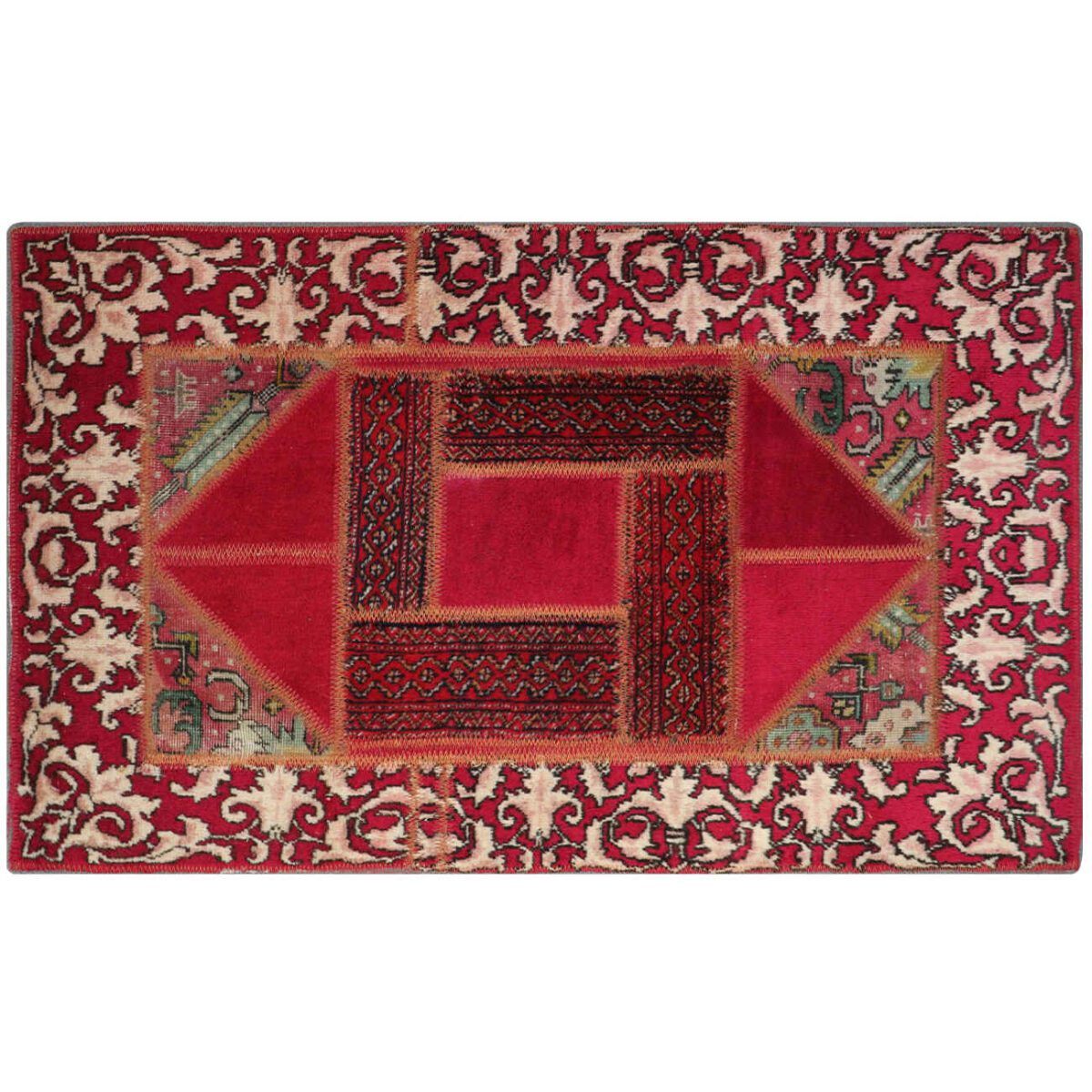 Price and Buy Vintage Persian Hand-Knotted Patchwork Carpet Geometric Red - Image 3