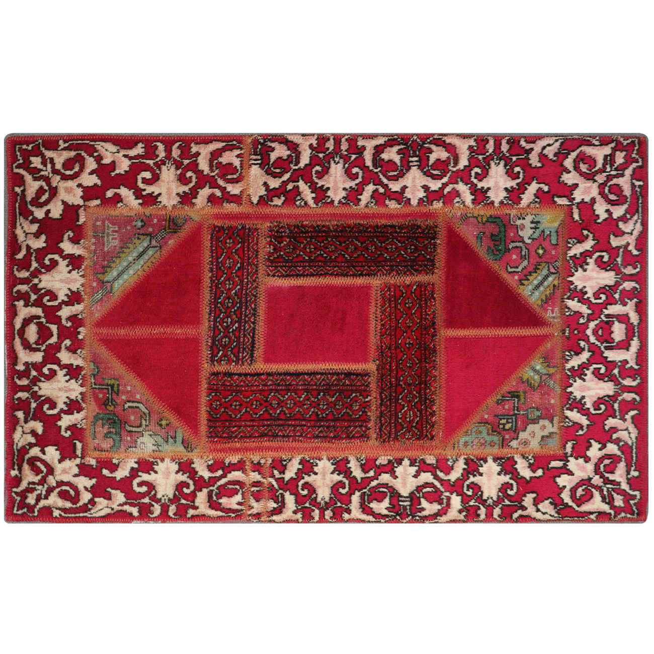 Price and Buy Vintage Persian Hand-Knotted Patchwork Carpet Geometric Red - Image 3