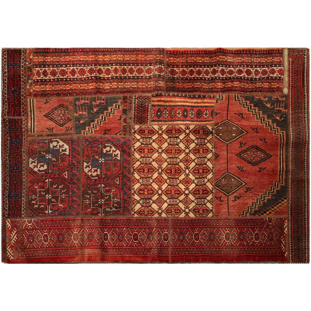 Price and Buy Vintage Persian Hand-Knotted Patchwork Carpet Geometric Red - Image 3