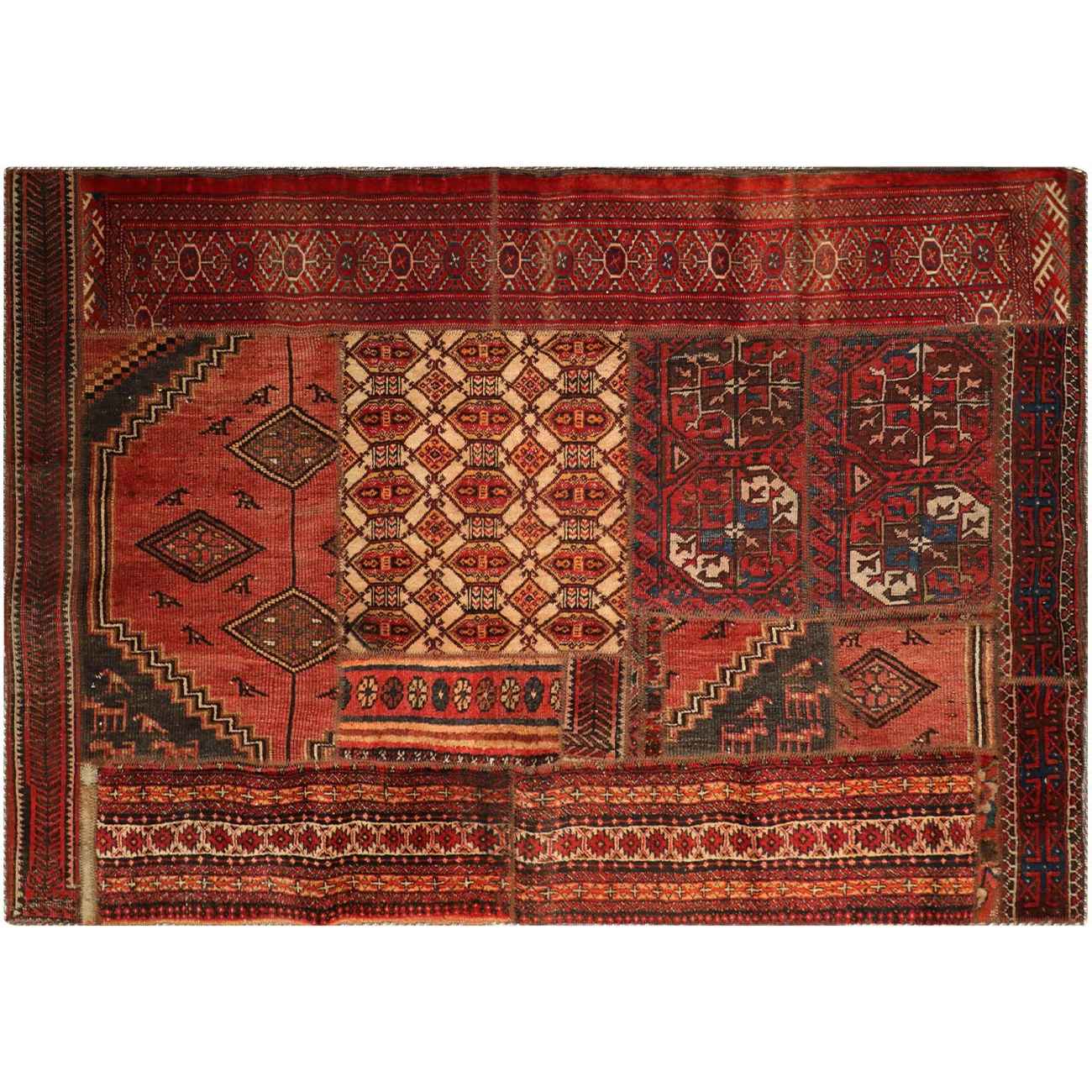 Price and Buy Vintage Persian Hand-Knotted Patchwork Carpet Geometric Red - Image 4