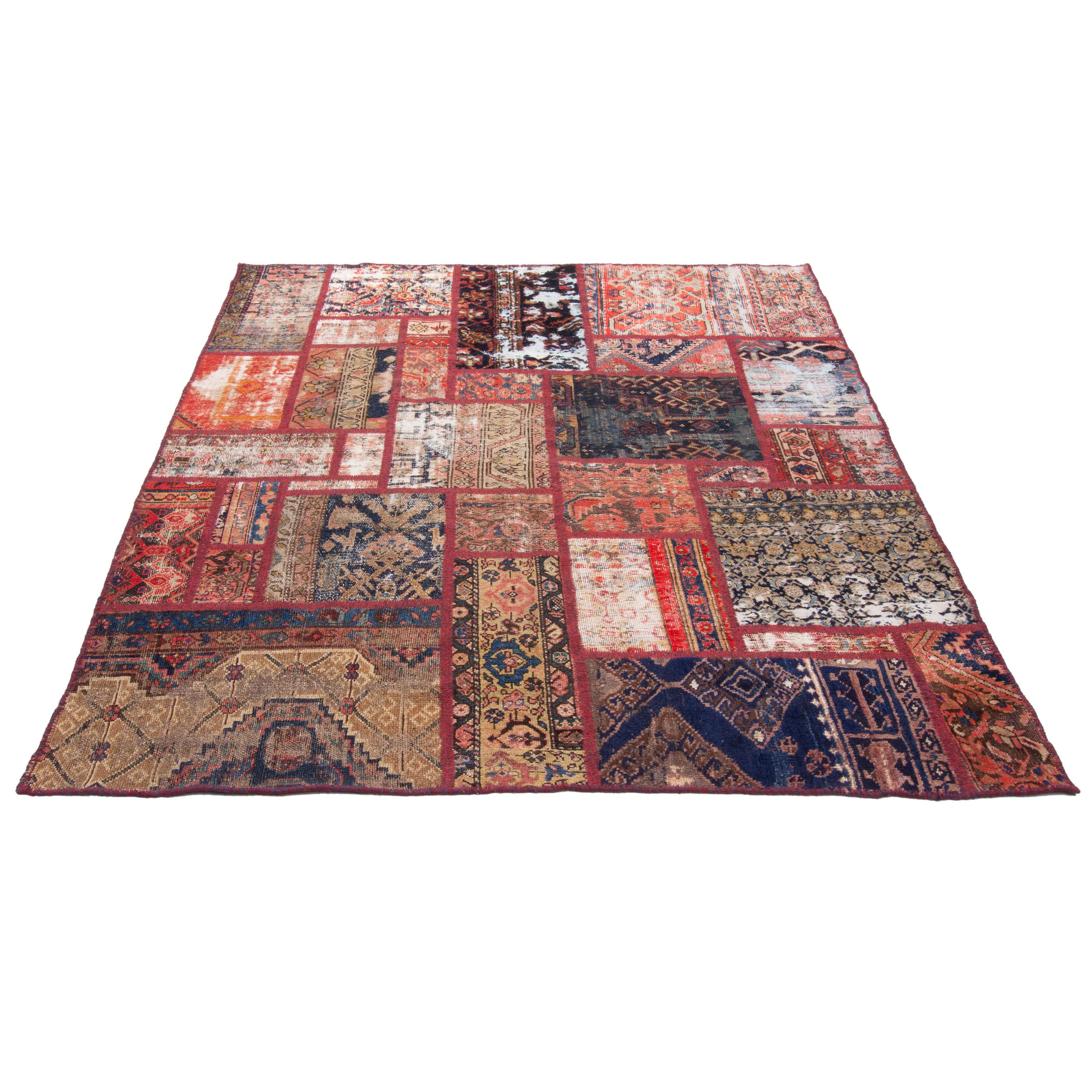 Price and Buy Vintage Persian Hand-Knotted Patchwork Carpet Geometric - Image 3