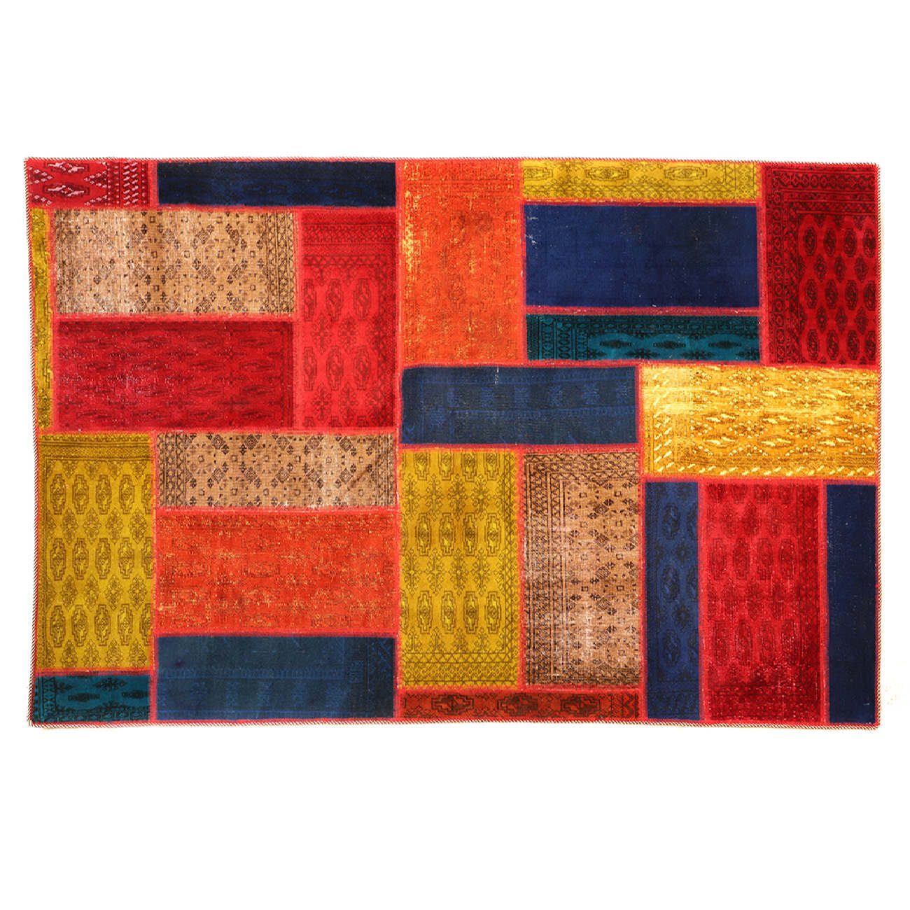 Price and Buy Vintage Persian Hand-Knotted Patchwork Carpet Geometric - Image 4
