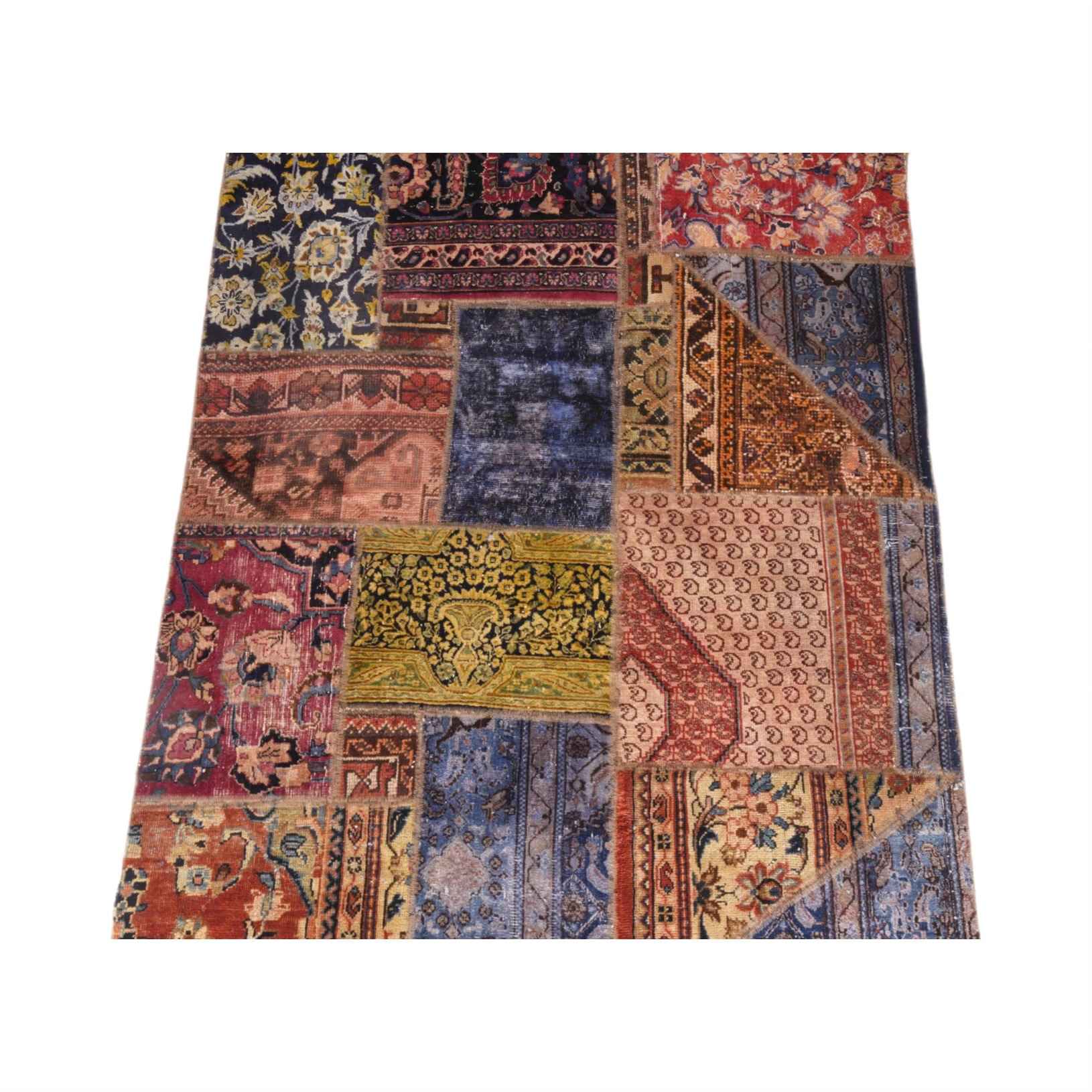 Price and Buy Vintage Persian Hand-Knotted Patchwork Carpet Geometric - Image 3