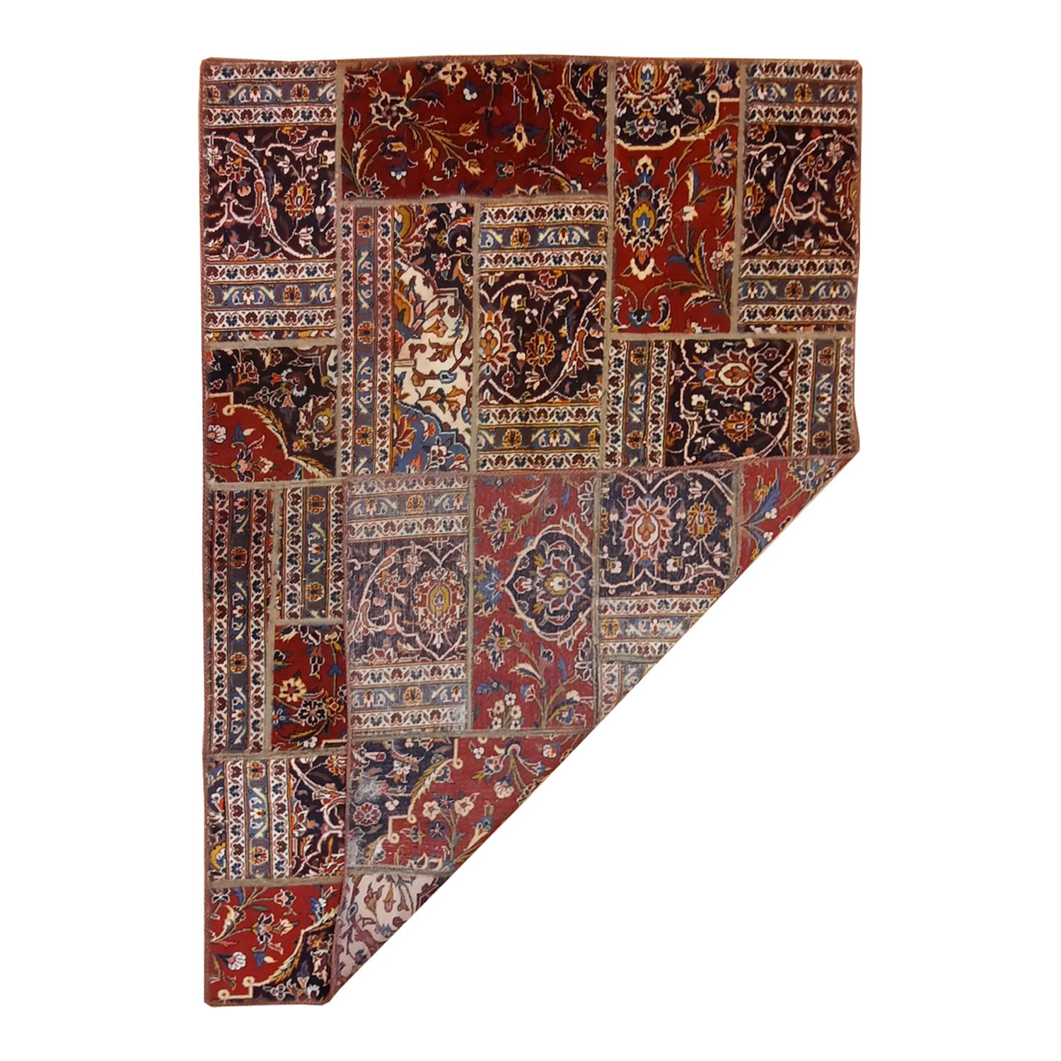 Price and Buy Vintage Persian Hand-Knotted Patchwork Carpet Maroon - Image 3