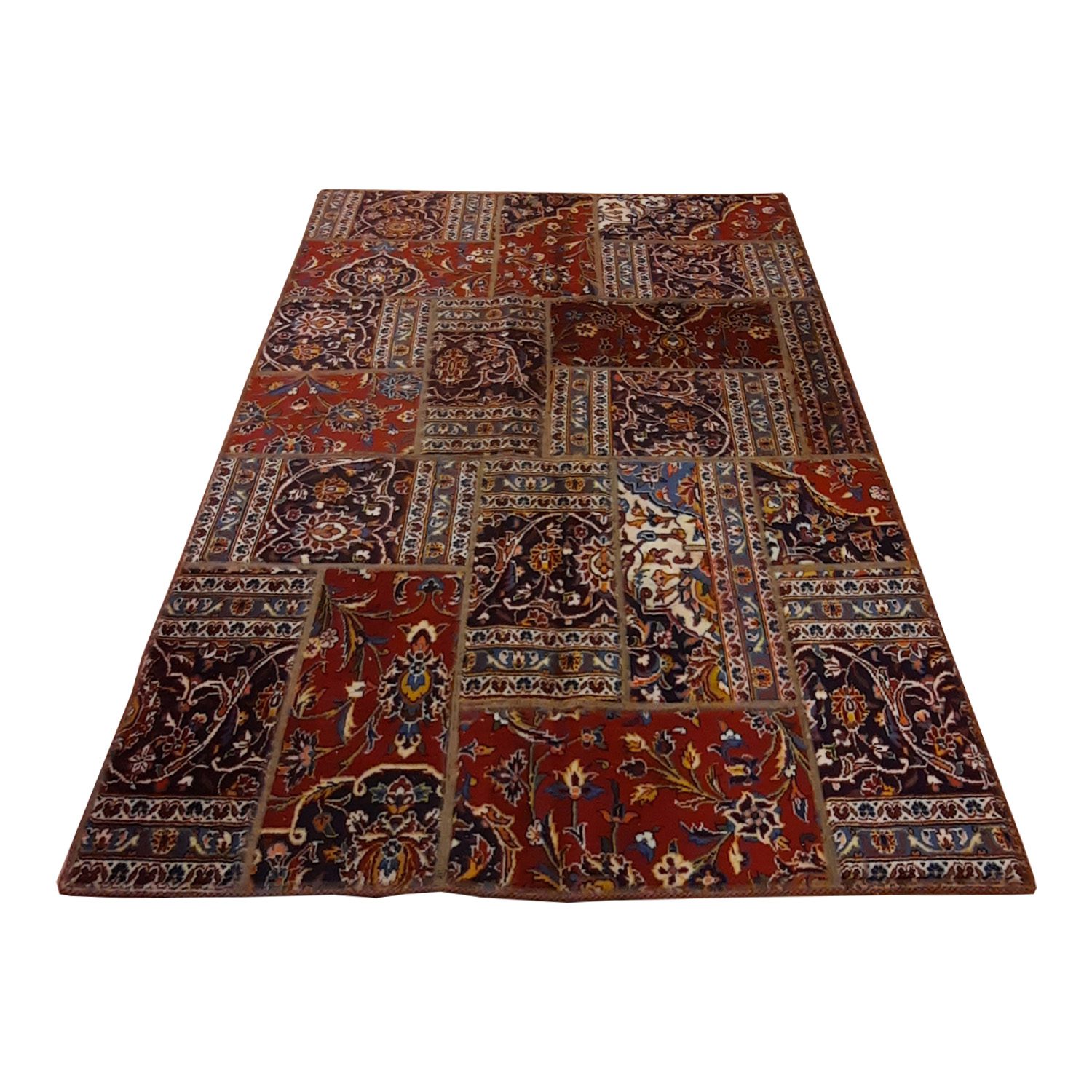 Price and Buy Vintage Persian Hand-Knotted Patchwork Carpet Maroon - Image 4
