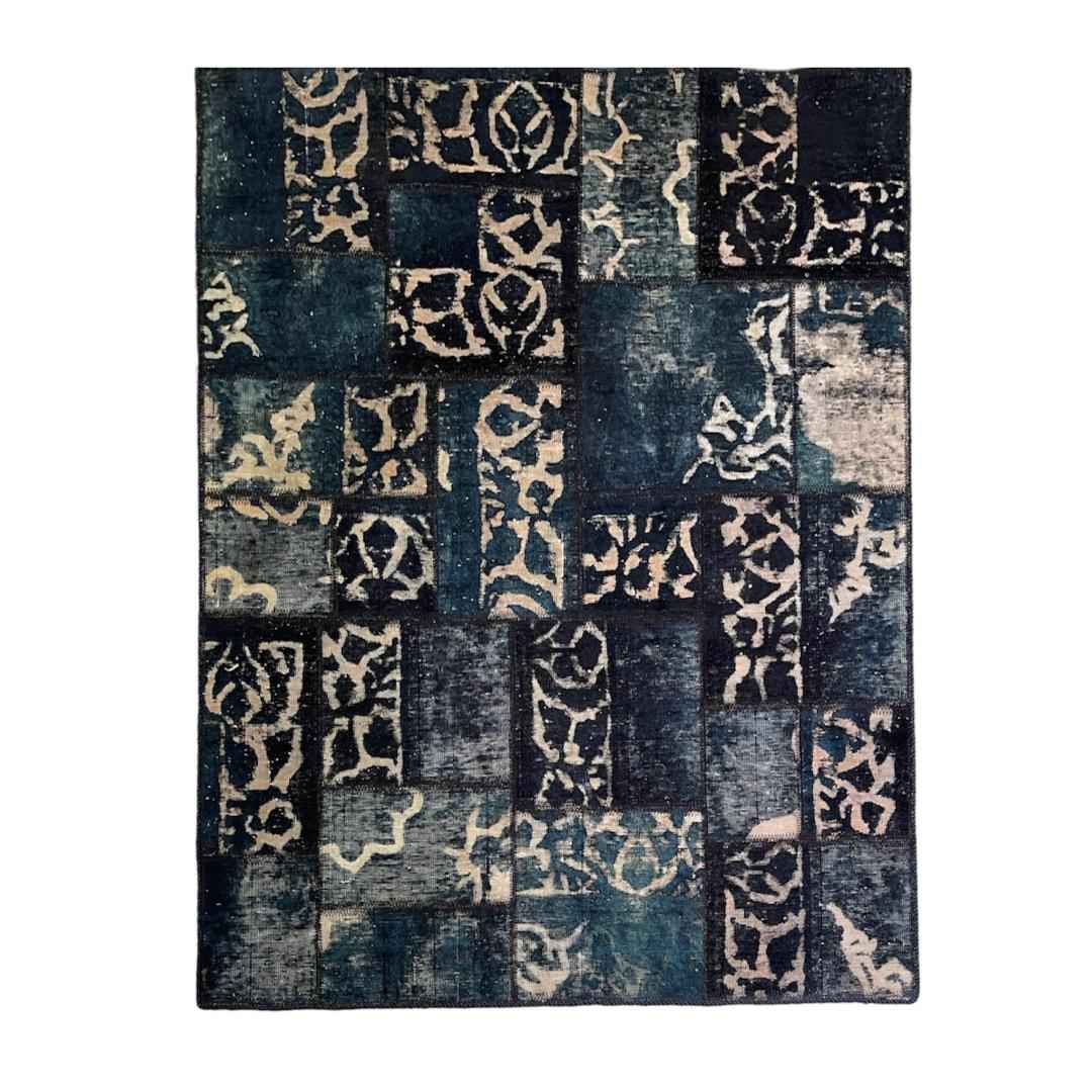 Price and Buy Vintage Persian Hand-Knotted Patchwork Carpet Navy Blue