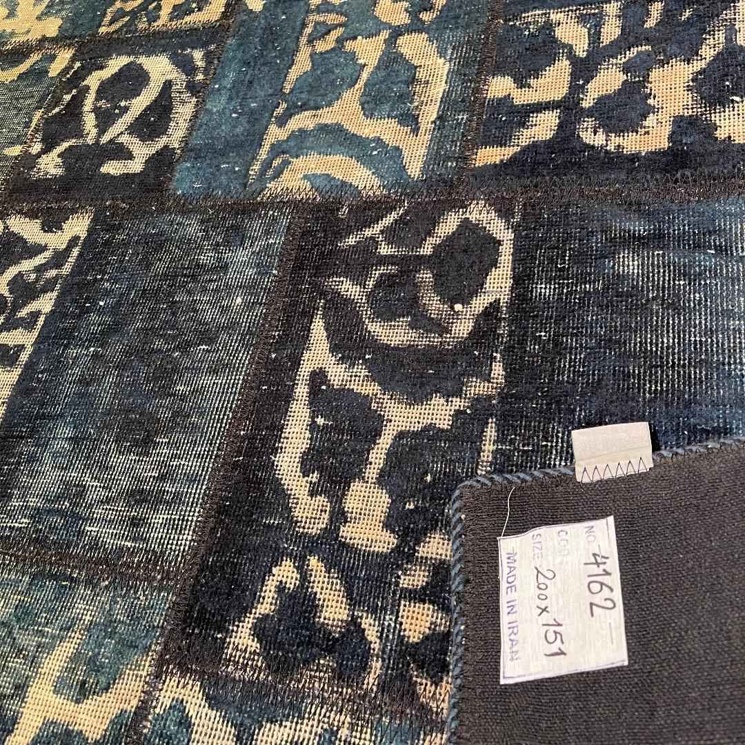 Price and Buy Vintage Persian Hand-Knotted Patchwork Carpet Navy Blue - Image 3
