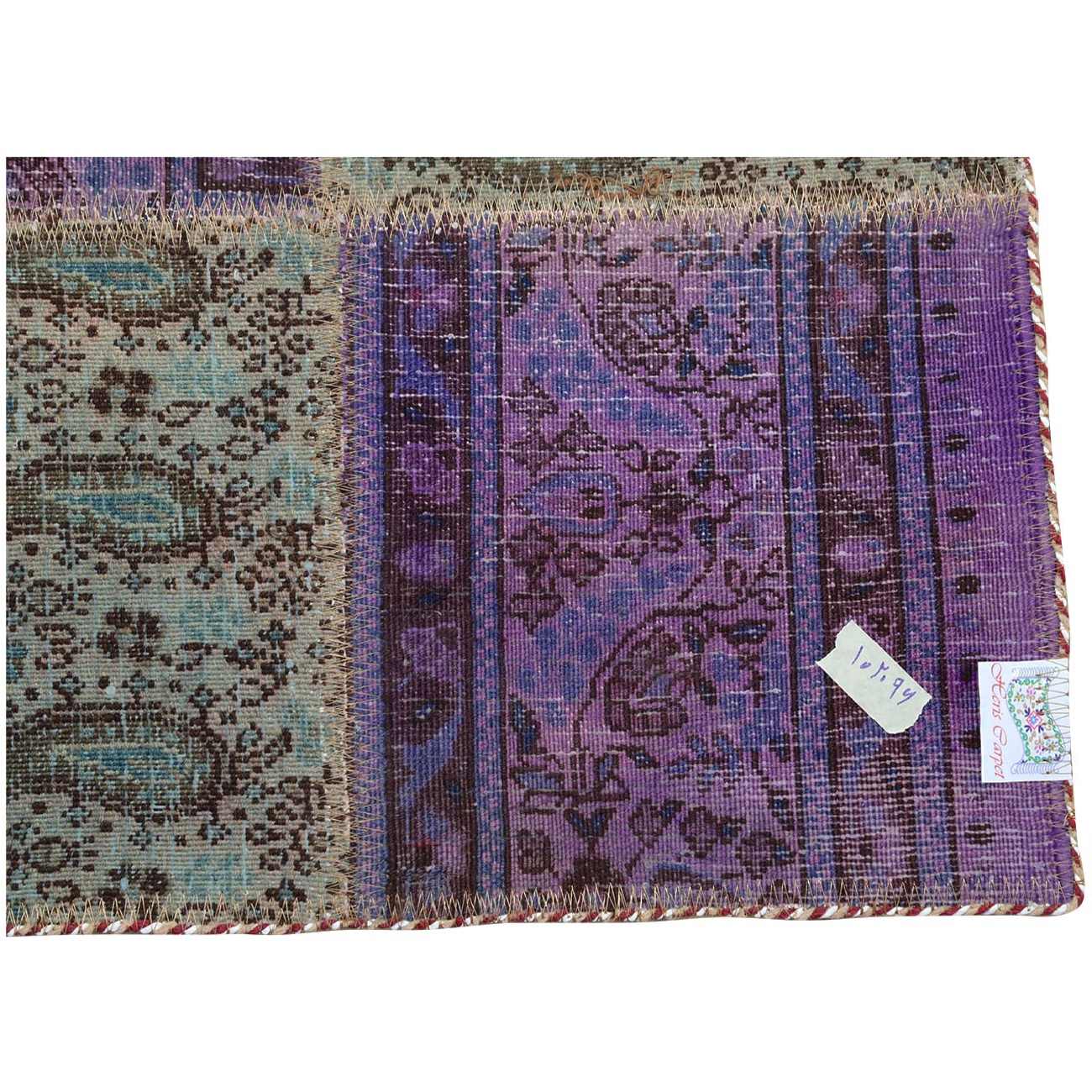 Price and Buy Vintage Persian Hand-Knotted Patchwork Carpet Paisley Purple - Image 3