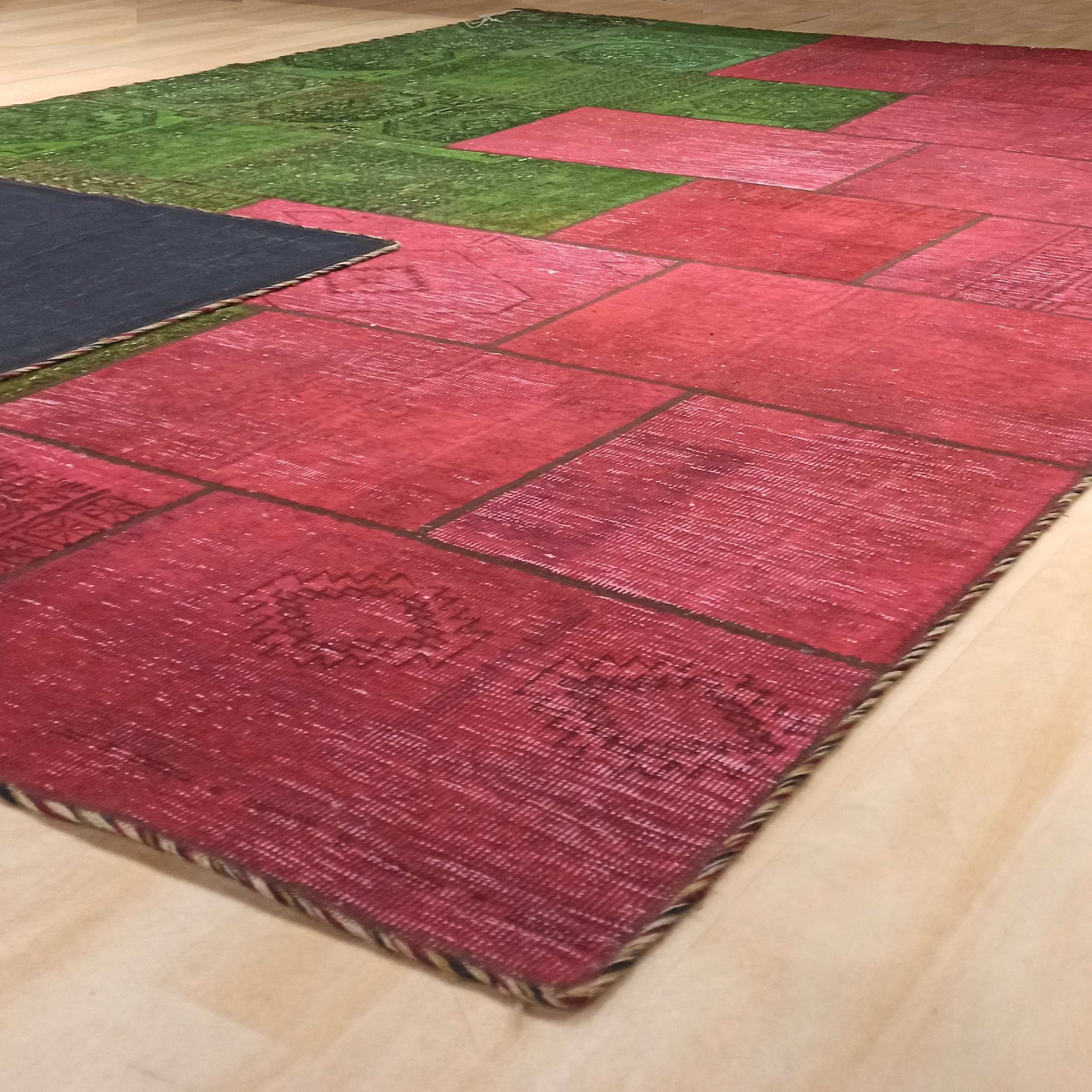 Price and Buy Vintage Persian Hand-Knotted Patchwork Carpet Pink & Green - Image 3