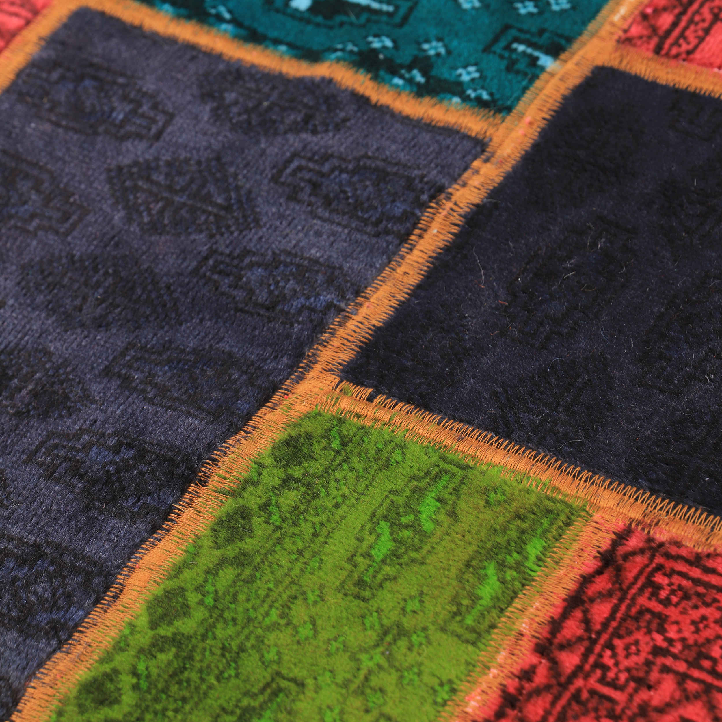 Price and Buy Vintage Persian Hand-Knotted Patchwork Carpet Red & Black - Image 3