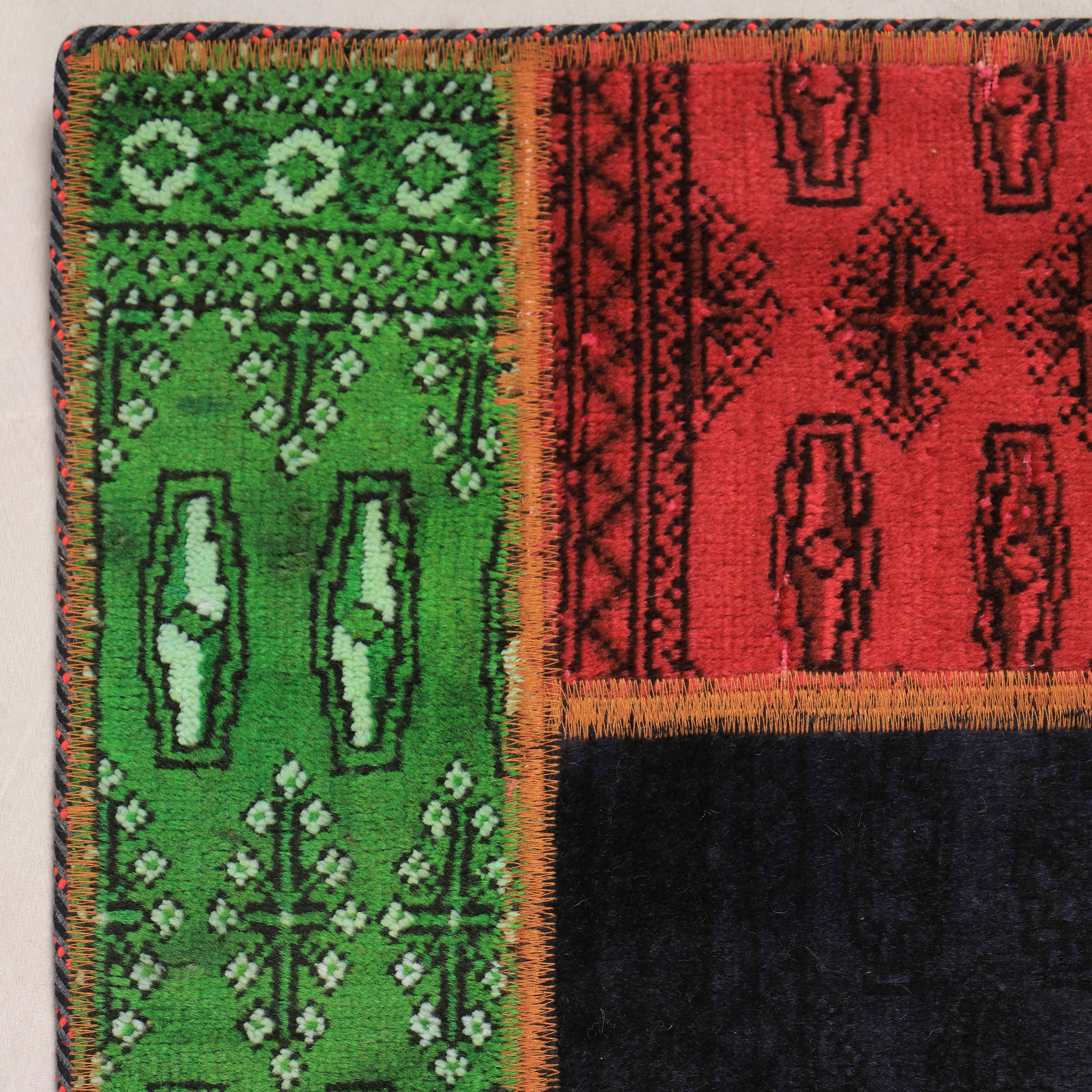 Price and Buy Vintage Persian Hand-Knotted Patchwork Carpet Red & Black - Image 4