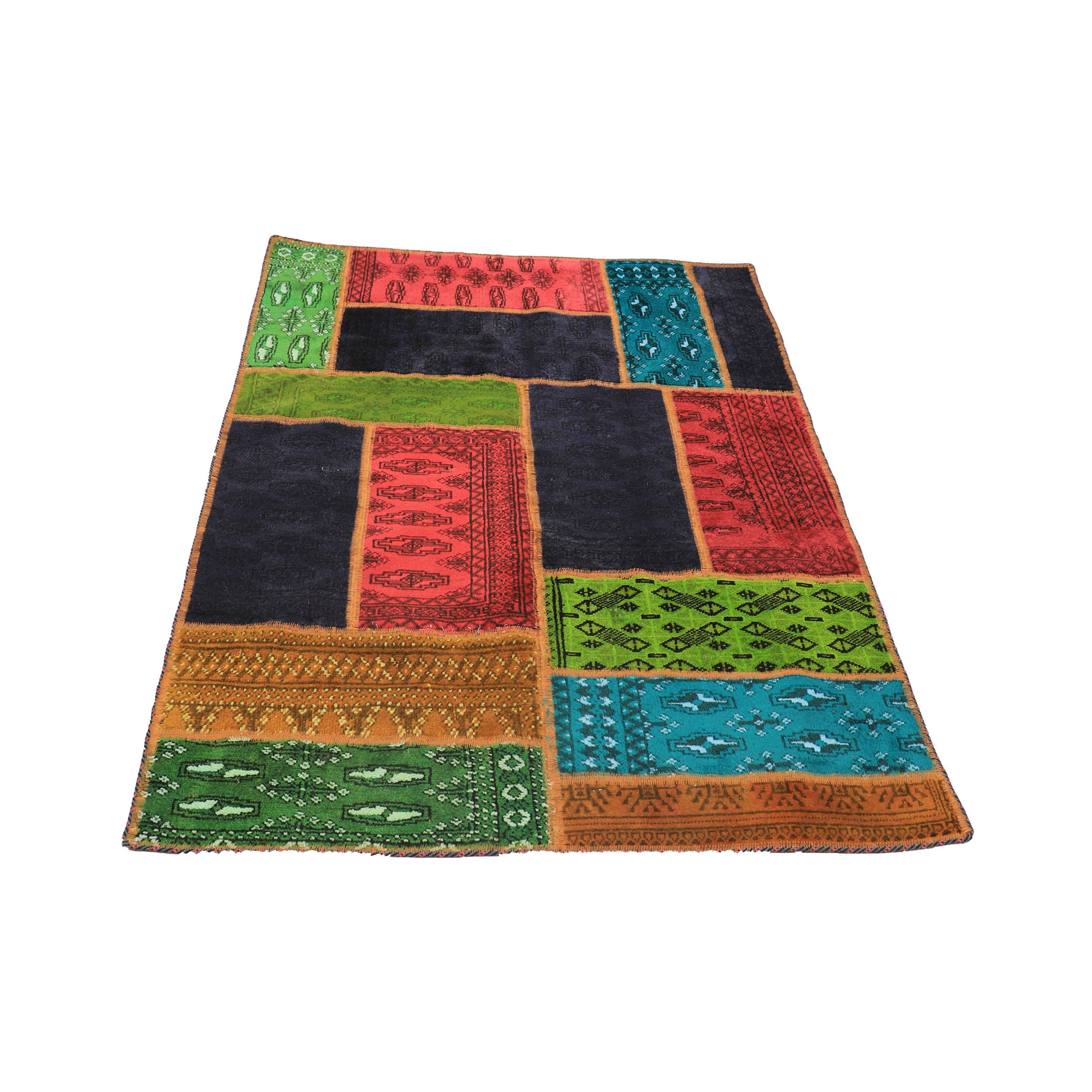 Price and Buy Vintage Persian Hand-Knotted Patchwork Carpet Red & Black - Image 6