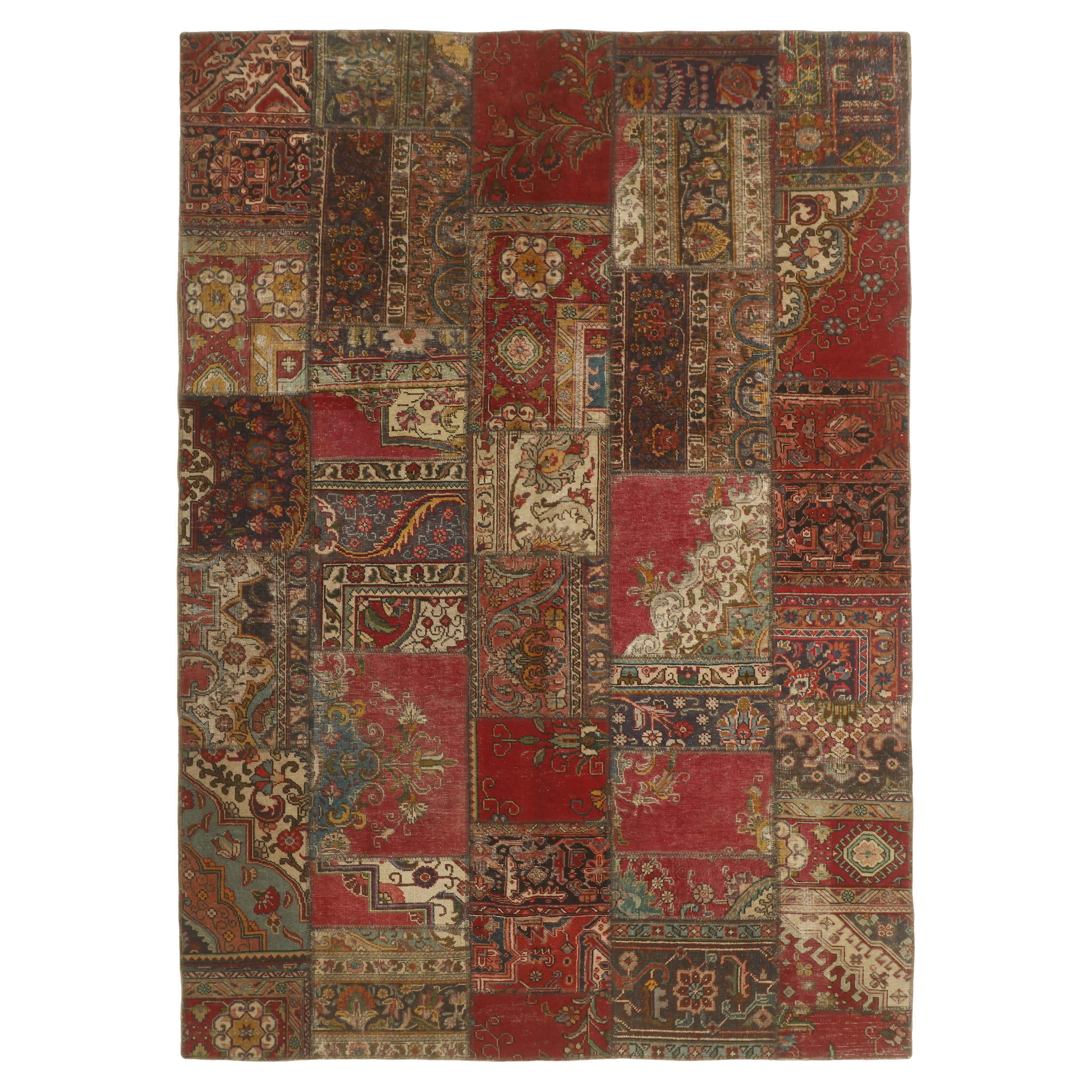 Price and Buy Vintage Persian Hand-Knotted Patchwork Carpet Red