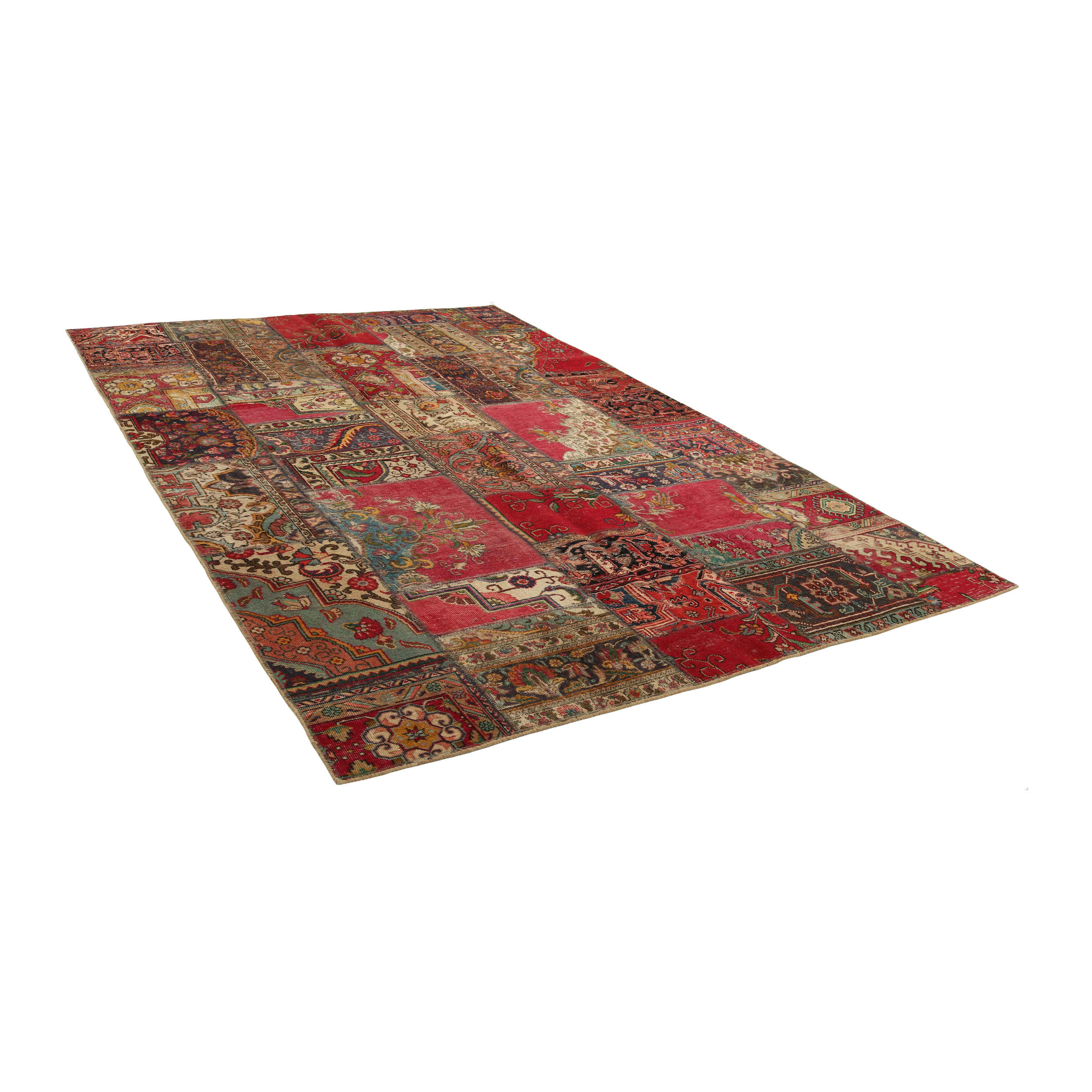 Price and Buy Vintage Persian Hand-Knotted Patchwork Carpet Red - Image 3