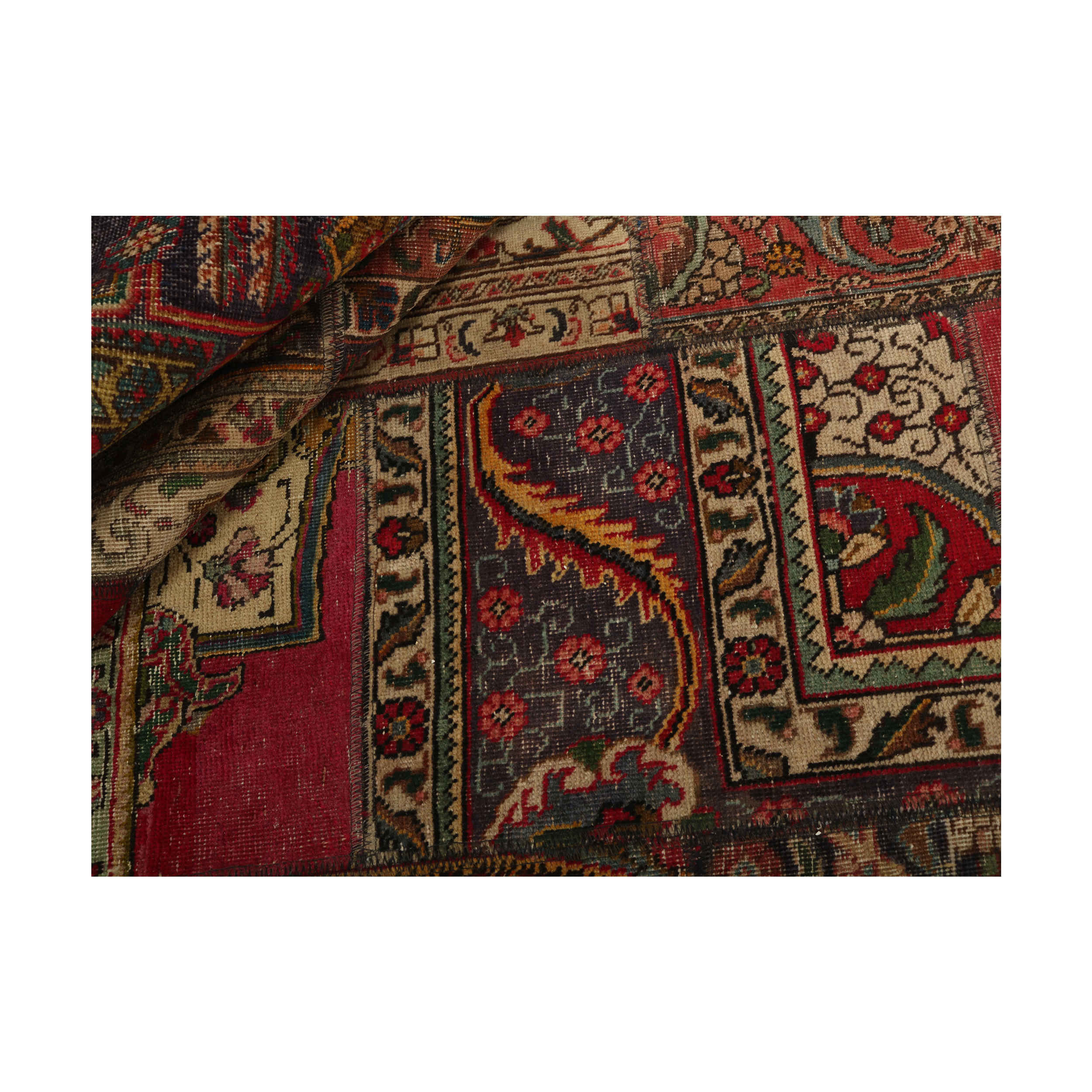 Price and Buy Vintage Persian Hand-Knotted Patchwork Carpet Red - Image 4
