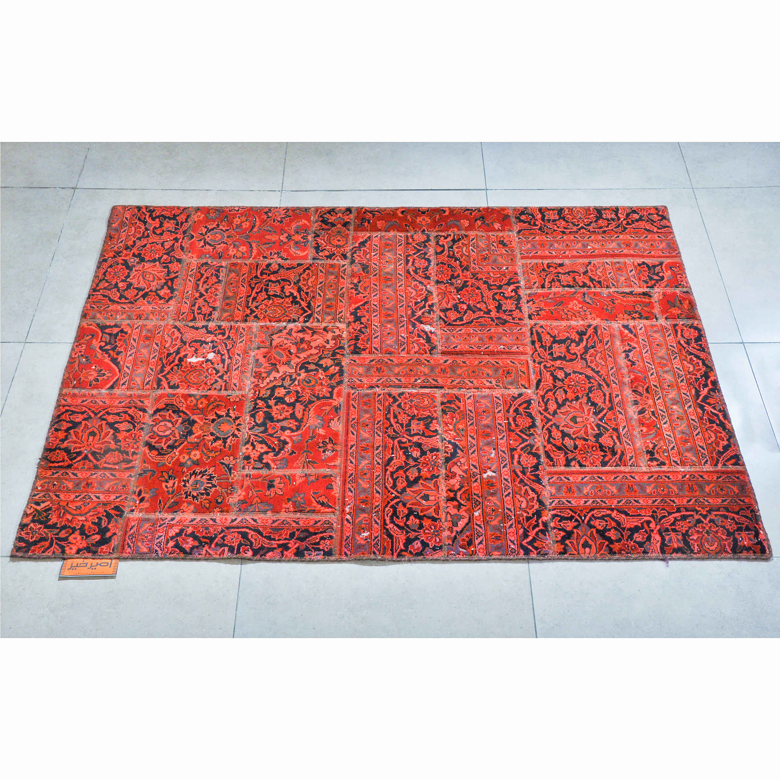 Price and Buy Vintage Persian Hand-Knotted Patchwork Carpet Red - Image 4