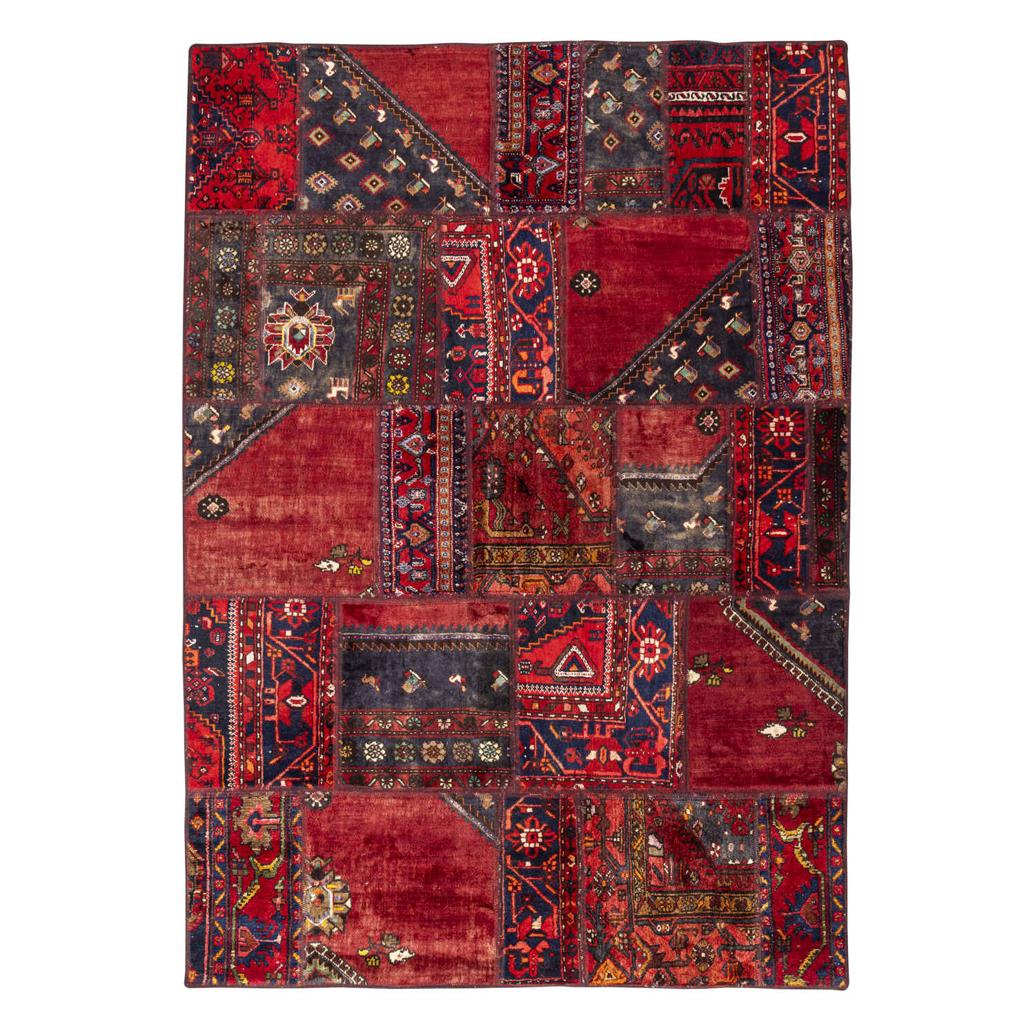 Price and Buy Vintage Persian Hand-Knotted Patchwork Carpet Red