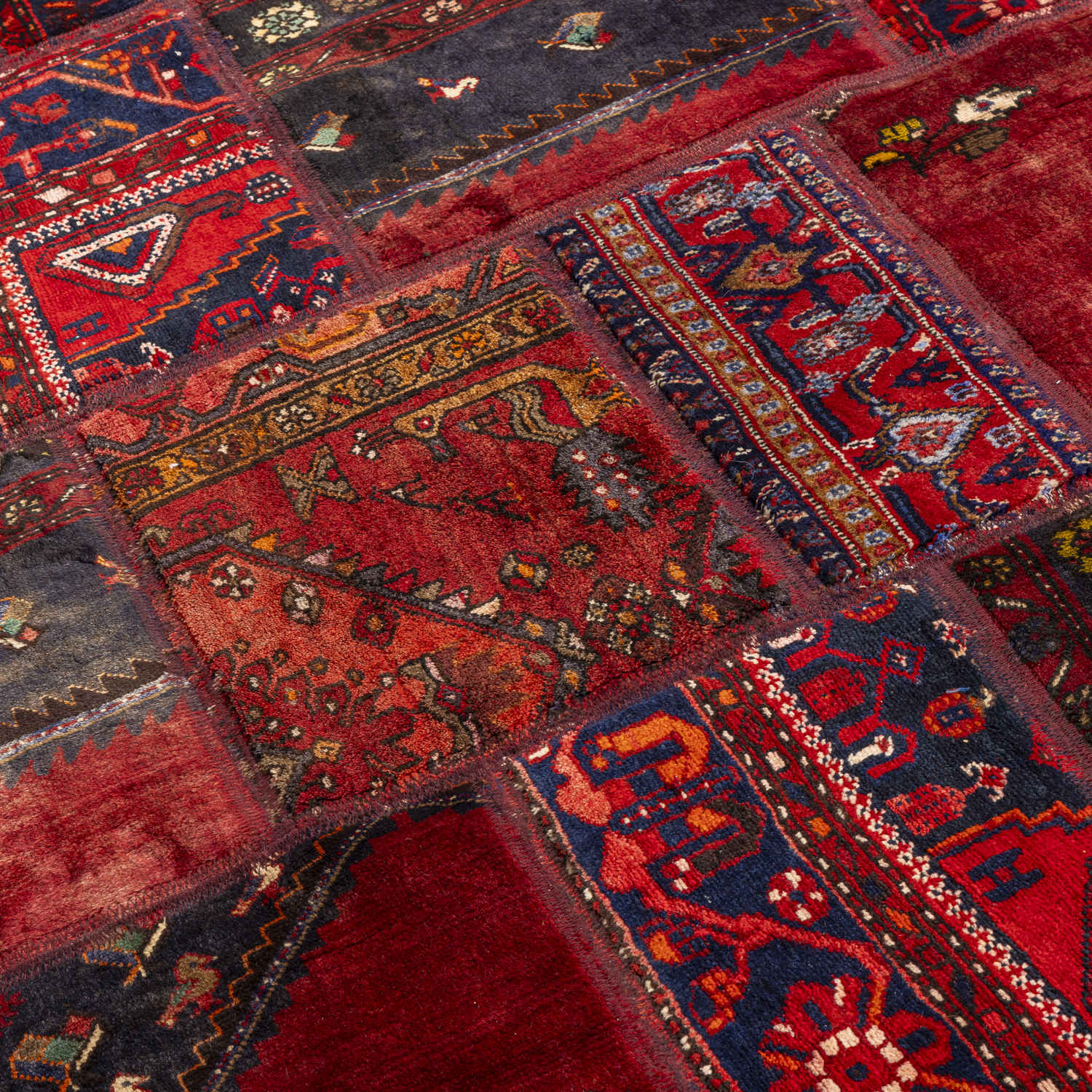Price and Buy Vintage Persian Hand-Knotted Patchwork Carpet Red - Image 3