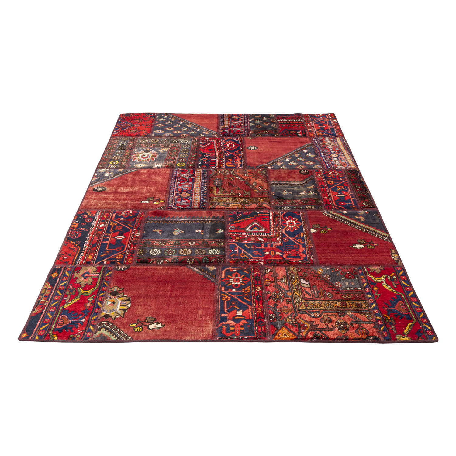 Price and Buy Vintage Persian Hand-Knotted Patchwork Carpet Red - Image 6