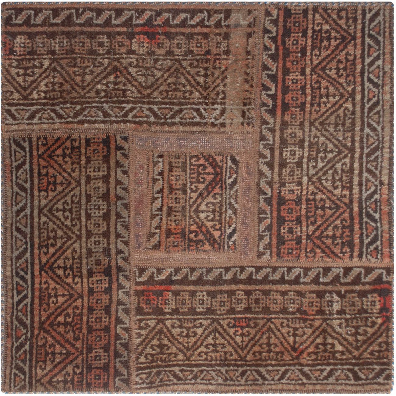 Price and Buy Vintage Persian Hand-Knotted Patchwork Carpet Square Brown
