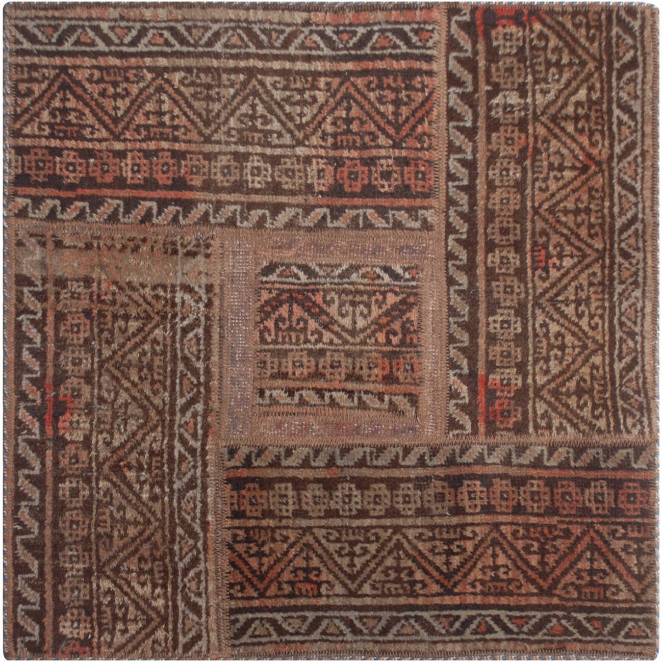 Price and Buy Vintage Persian Hand-Knotted Patchwork Carpet Square Brown - Image 3