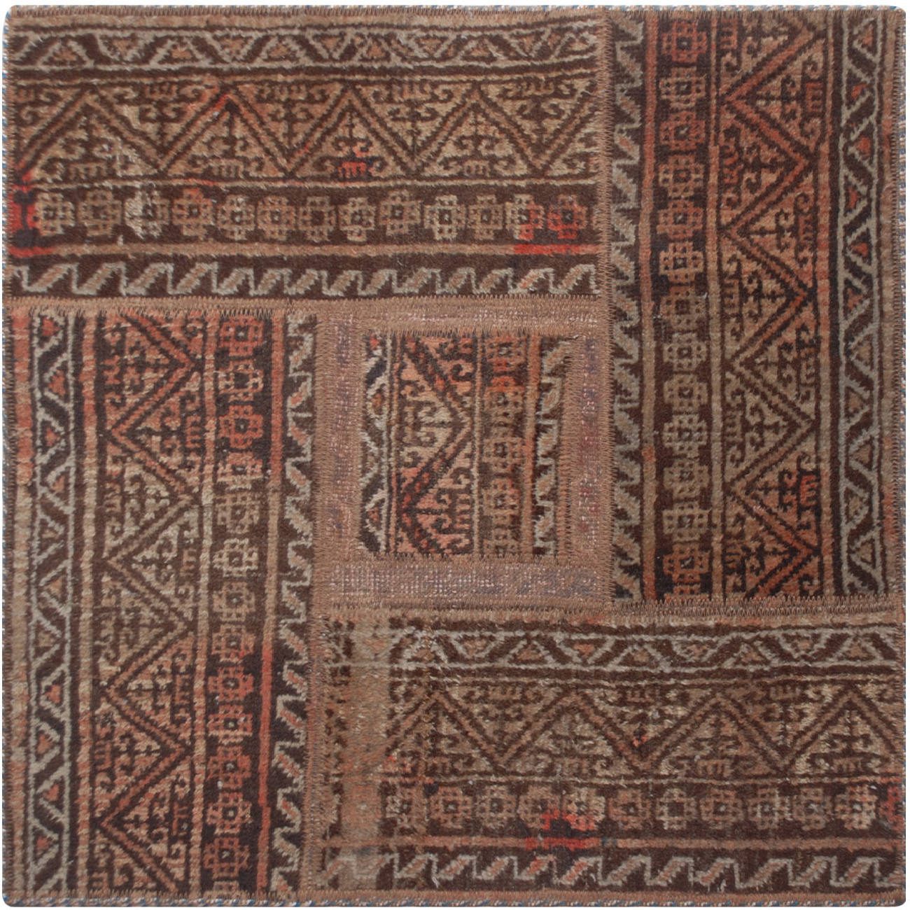 Price and Buy Vintage Persian Hand-Knotted Patchwork Carpet Square Brown - Image 4