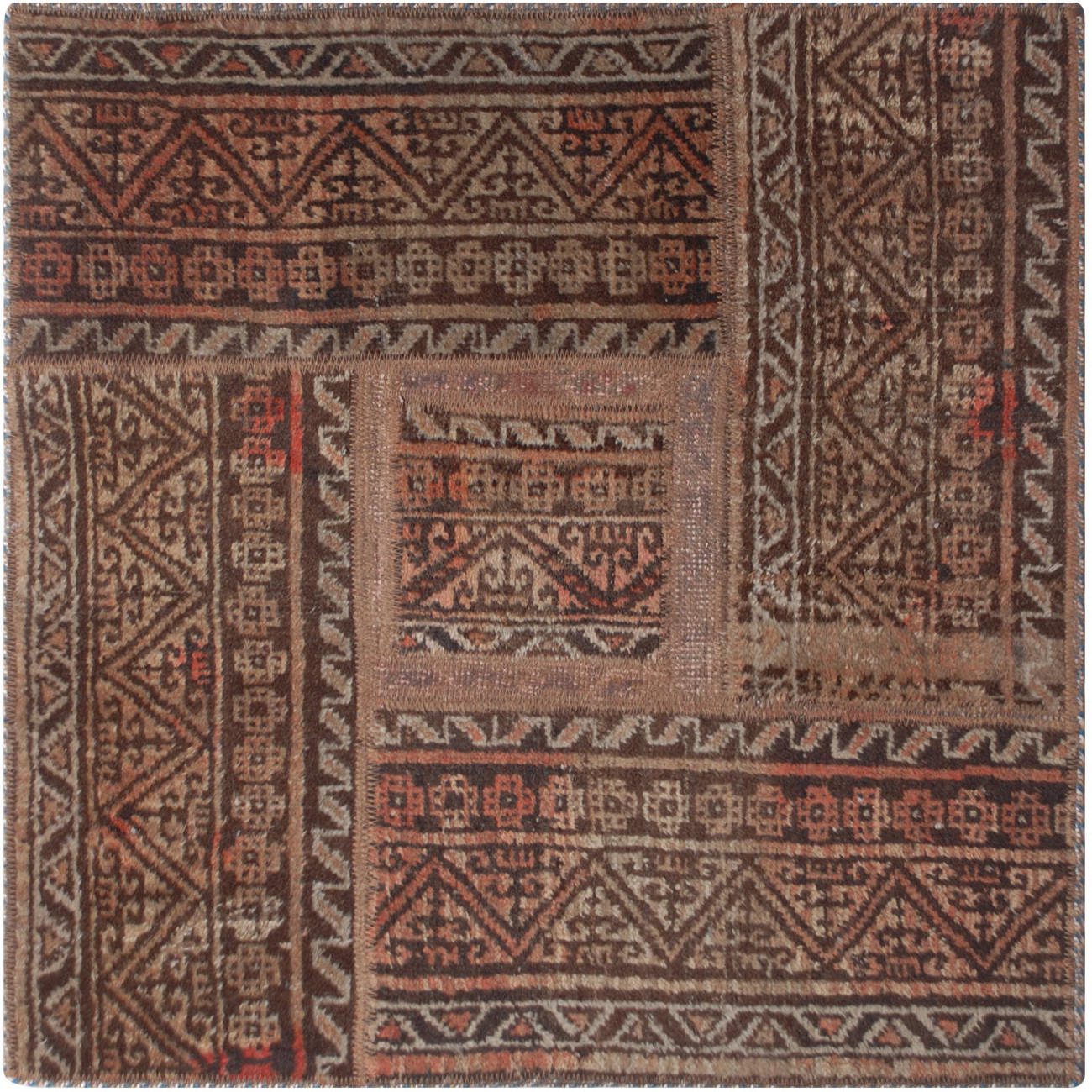 Price and Buy Vintage Persian Hand-Knotted Patchwork Carpet Square Brown - Image 6