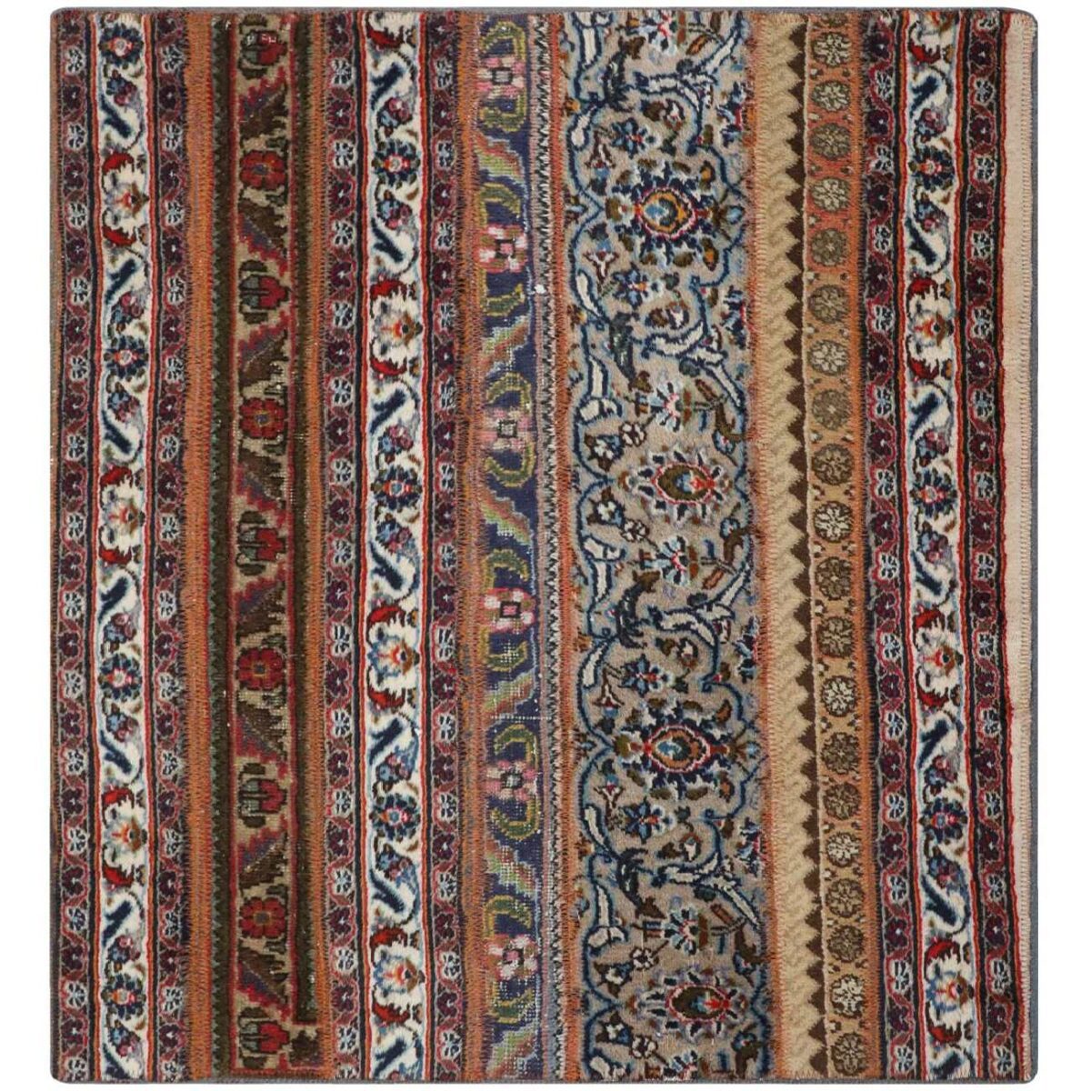 Price and Buy Vintage Persian Hand-Knotted Patchwork Carpet Striped Brown