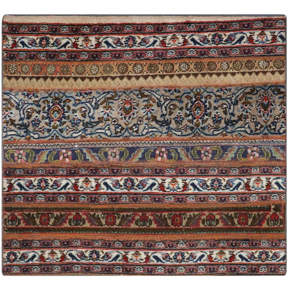 Price and Buy Vintage Persian Hand-Knotted Patchwork Carpet Striped Brown - Image 4