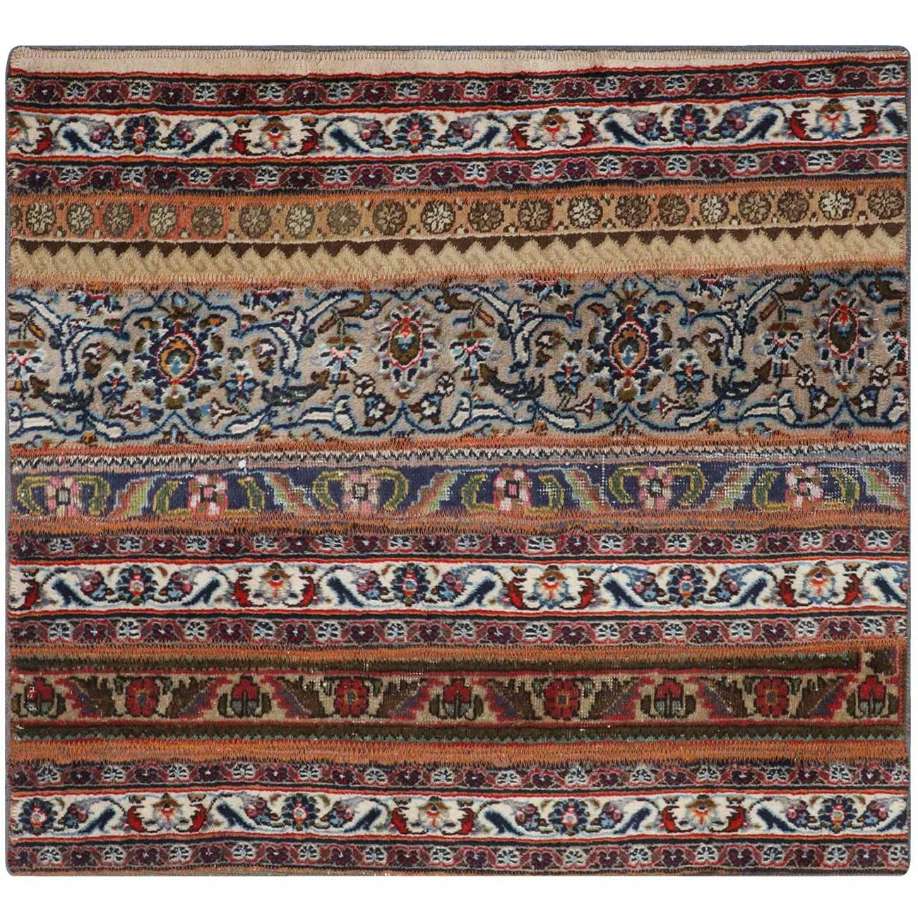 Price and Buy Vintage Persian Hand-Knotted Patchwork Carpet Striped Brown - Image 4