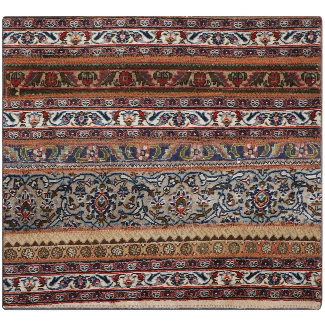 Price and Buy Vintage Persian Hand-Knotted Patchwork Carpet Striped Brown - Image 5