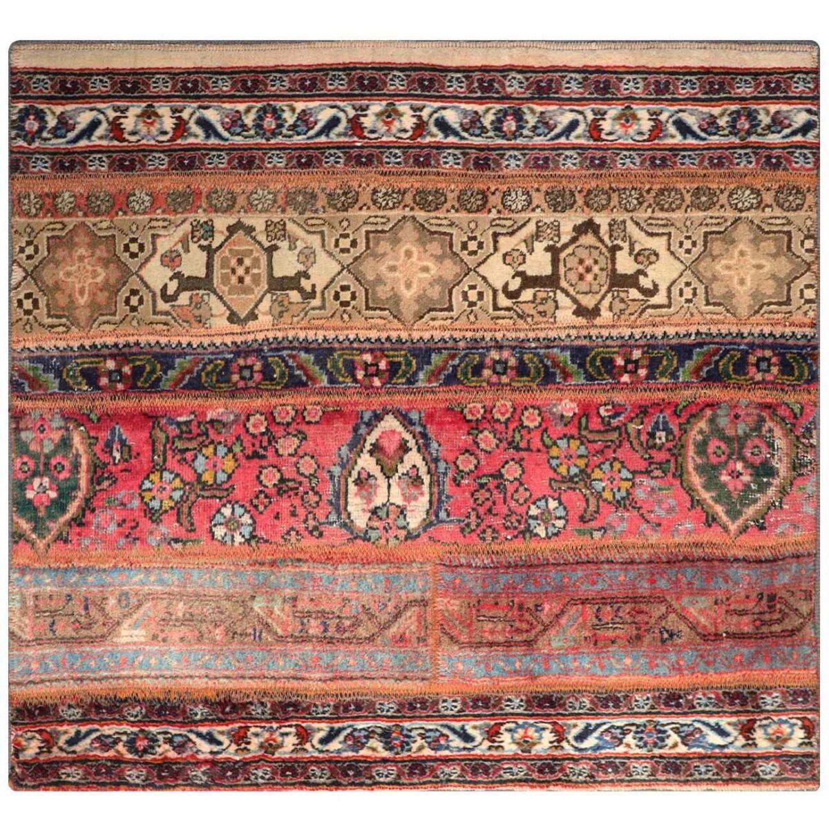 Price and Buy Vintage Persian Hand-Knotted Patchwork Carpet Striped